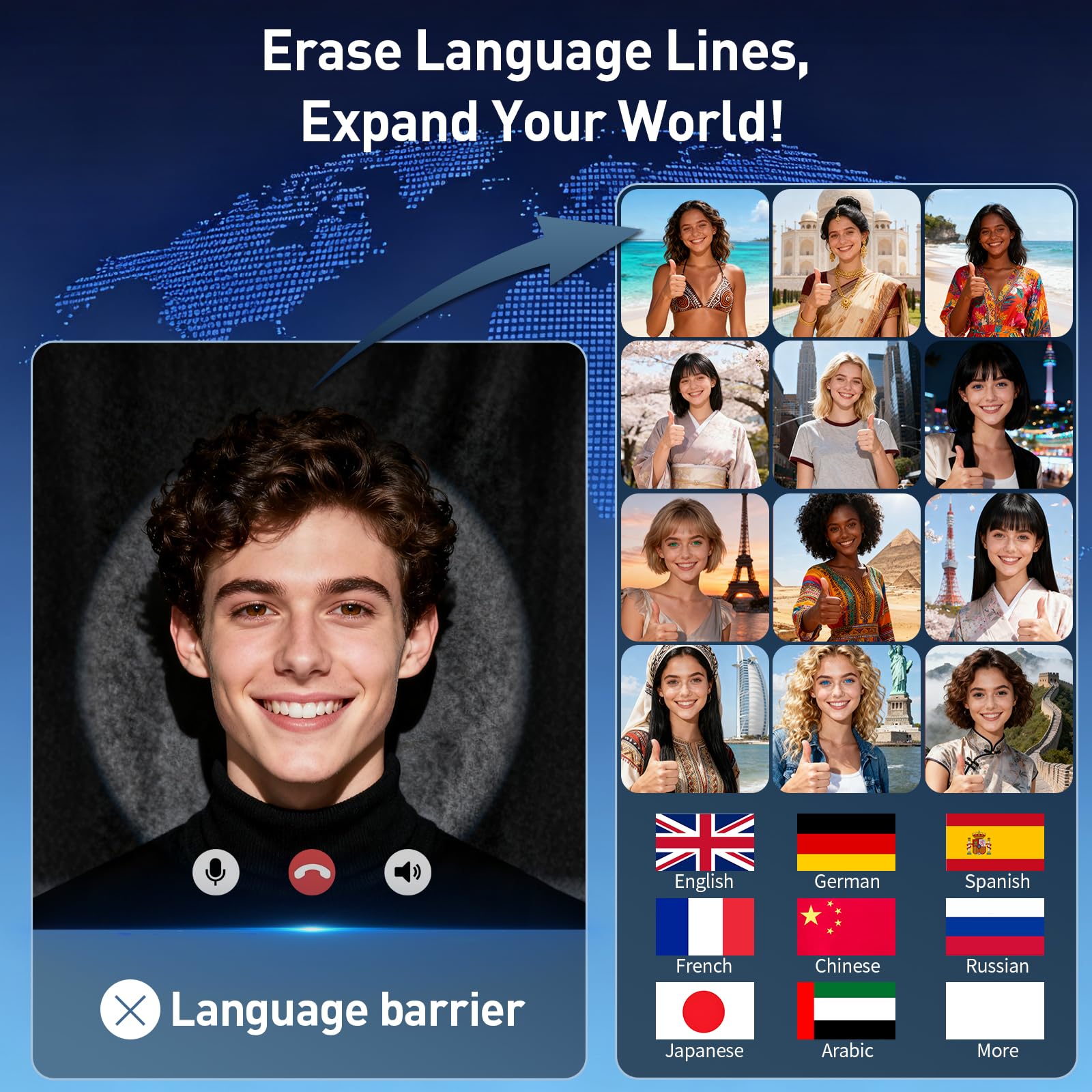 AI Translation Earbuds Real Time,Languages &amp; Accents Translator Earbuds, Translator Device with APP for Travel Learning Business,iOS/Android Compatible-White thumbnail 2