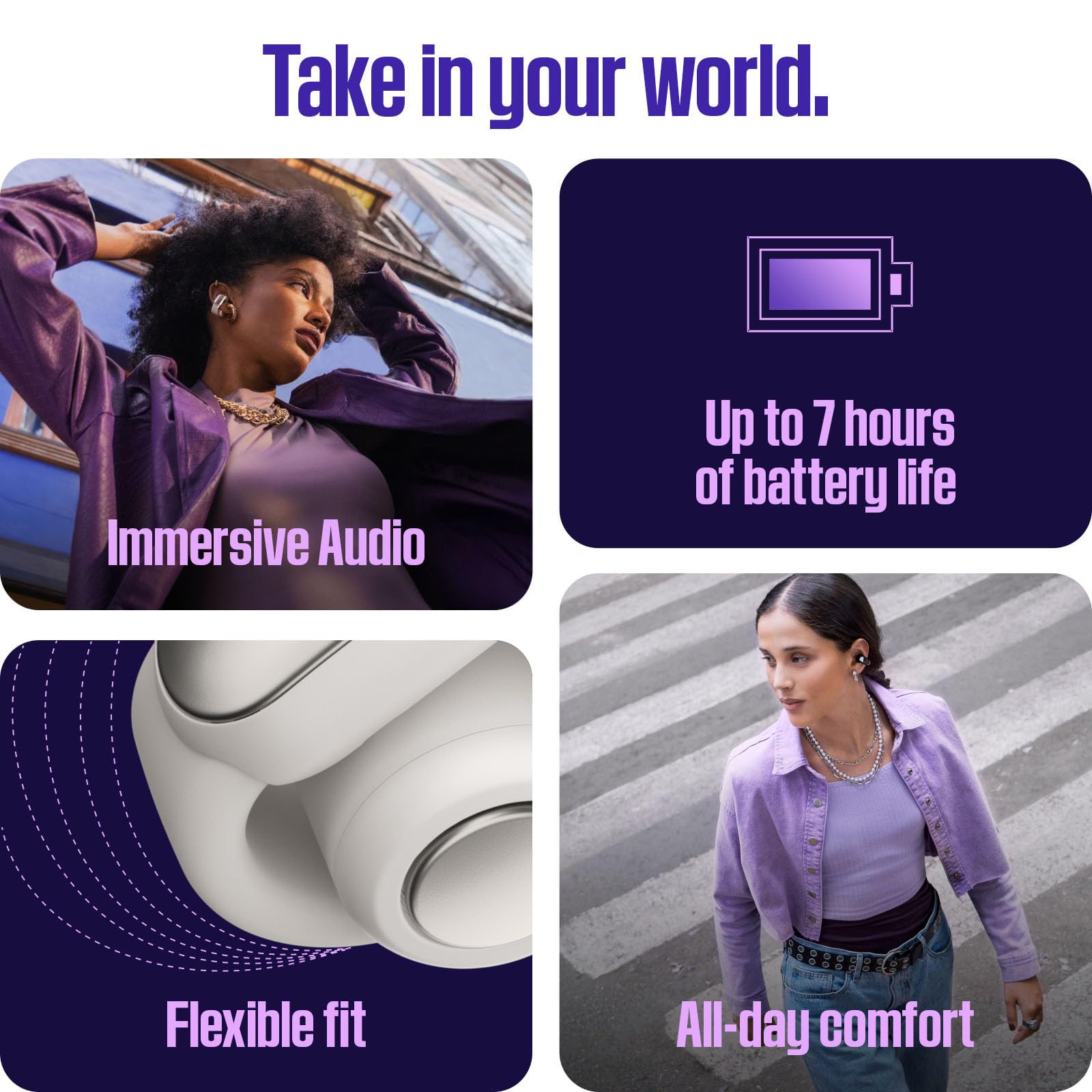 Bose Ultra Open Earbuds - Bluetooth Open Ear Earbuds with OpenAudio for Awareness, Clip-On Design for Comfort, Water Resistant, Up to 48 Hrs of Playtime, Midnight Violet - Limited Edition Color thumbnail 3