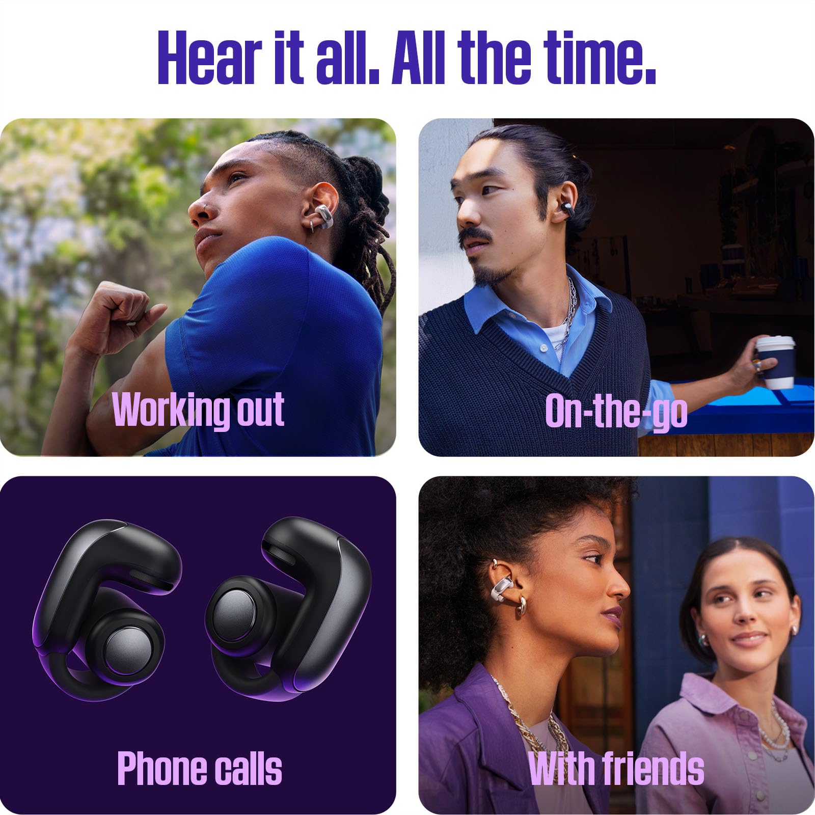 Bose Ultra Open Earbuds - Bluetooth Open Ear Earbuds with OpenAudio for Awareness, Clip-On Design for Comfort, Water Resistant, Up to 48 Hrs of Playtime, Midnight Violet - Limited Edition Color thumbnail 4