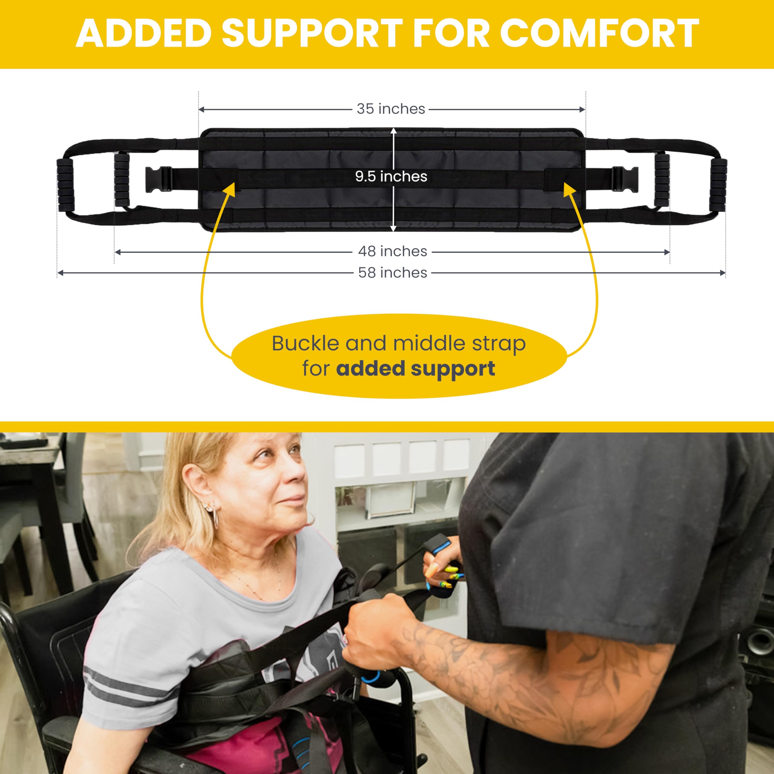 Breffis 35 Inch Transfer Sling For Elderly and Disabled - Lift Assist for Elderly, Gait Belt For Seniors, Patient Lift Mobility Equipment For Elderly, Transfer Belt Lifting Strap for Bedridden Injured thumbnail 2
