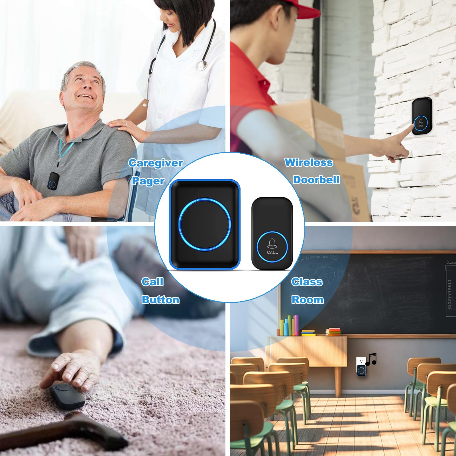 Caregiver Pager, FullHouse Wireless Call Button 1000+ Feet, SOS Alert Nurse Calling Elderly Fall Help System for Patient/Disabled Monitoring at Home, IP55 Waterproof thumbnail 5