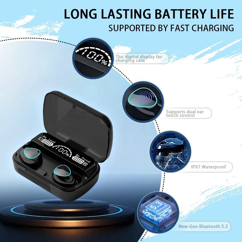 DCBCODGAL Wireless Earbuds, Bluetooth 5.3 Ear Buds LED Power Display Headphones 30H Playtime Stereo Earbuds with Comfort Lightweight in Ear Earphones for Workout/Running thumbnail 4