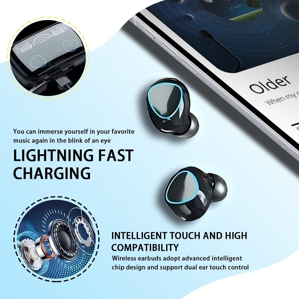 DCBCODGAL Wireless Earbuds, Bluetooth 5.3 Ear Buds LED Power Display Headphones 30H Playtime Stereo Earbuds with Comfort Lightweight in Ear Earphones for Workout/Running thumbnail 5