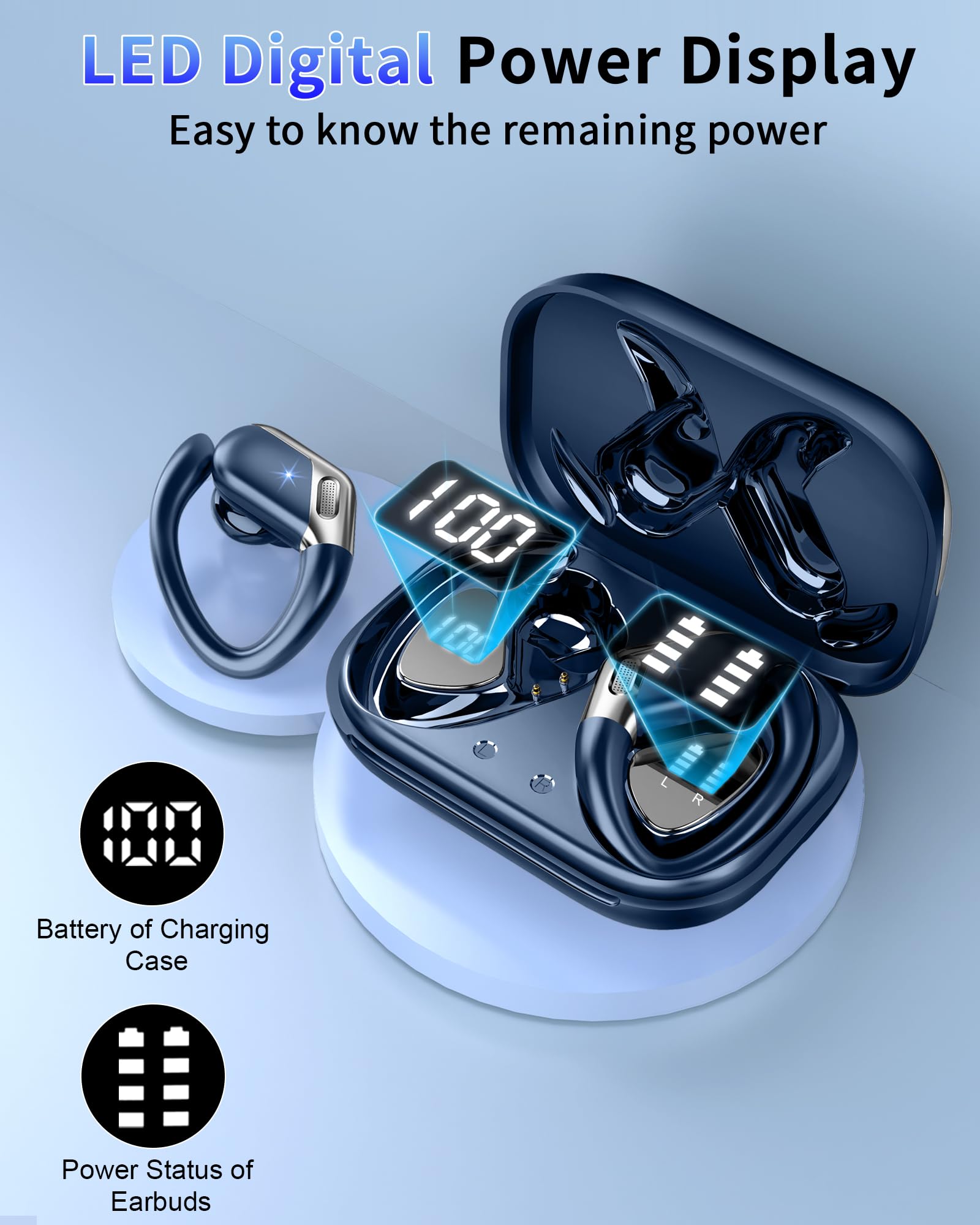 Ear buds Wireless Earbuds, Bluetooth 5.4 headphones Sport 2025 Noise Cancelling, Running Headphones 50 Hrs, Over Ear Earbuds with Ear Hooks, Bluetooth Earphones with Mic/IP7 Waterproof for Android iOS thumbnail 5