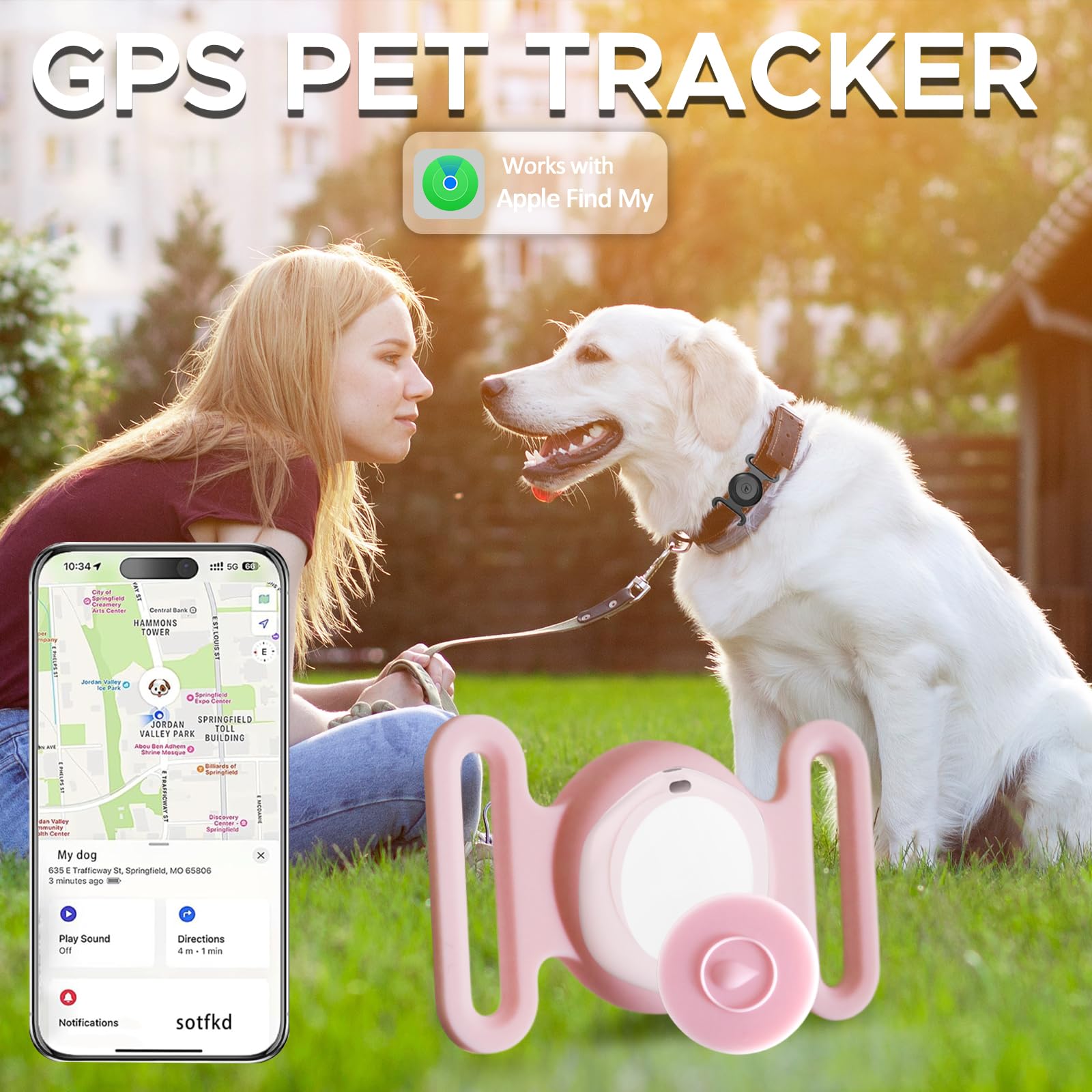GPS Tracker for Dogs, Mini GPS Cat Tracker, Dog Tracking tag with Holder, No Monthly Fee, Work with Apple Find My(iOS Only), Dog Tracking Device, Anti-Lost, Finder Tag for Pets/Kids (Luminous-Pink.) thumbnail 2
