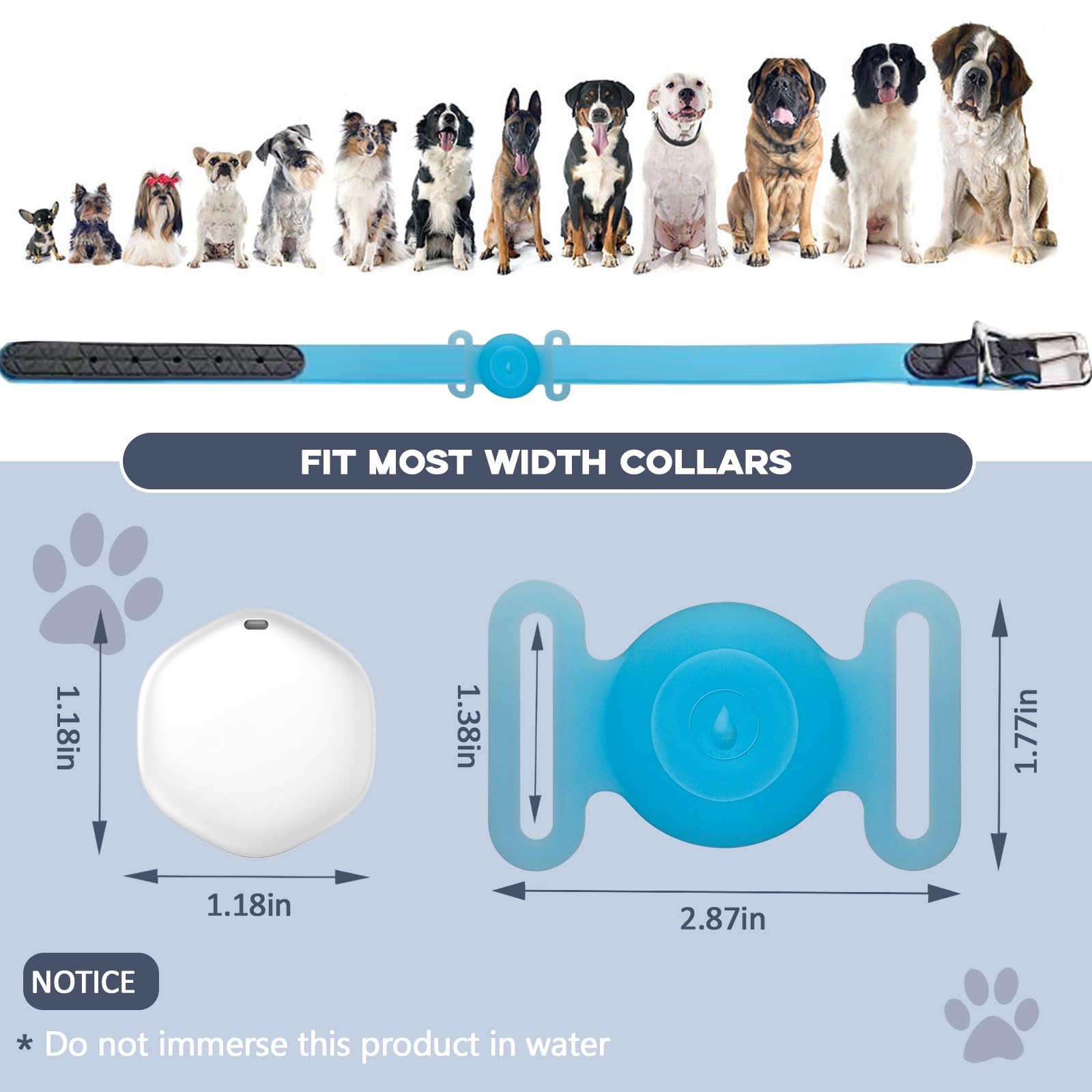 GPS Tracker for Dogs, Mini GPS Pet Tracker with Silicone Cover, IPX8 Waterproof GPS Tracker for Kids,No Monthly Fee,Work with Apple Find My(iOS Only),Dog Tracker Finder Tracker Pets-YGBlue-6 thumbnail 5