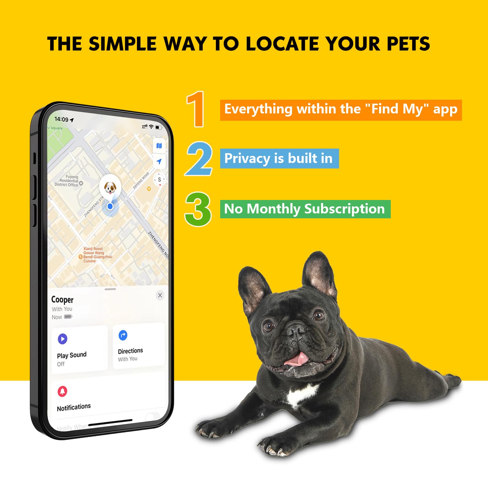 GPS Tracker for Dogs – Smart Dog Collar &amp; Pet Tracker with Real-Time Location, No Monthly Fee, Unlimited Range (iOS Only) – Fits Small to Large Dogs(Locator Included) (Black) thumbnail 2