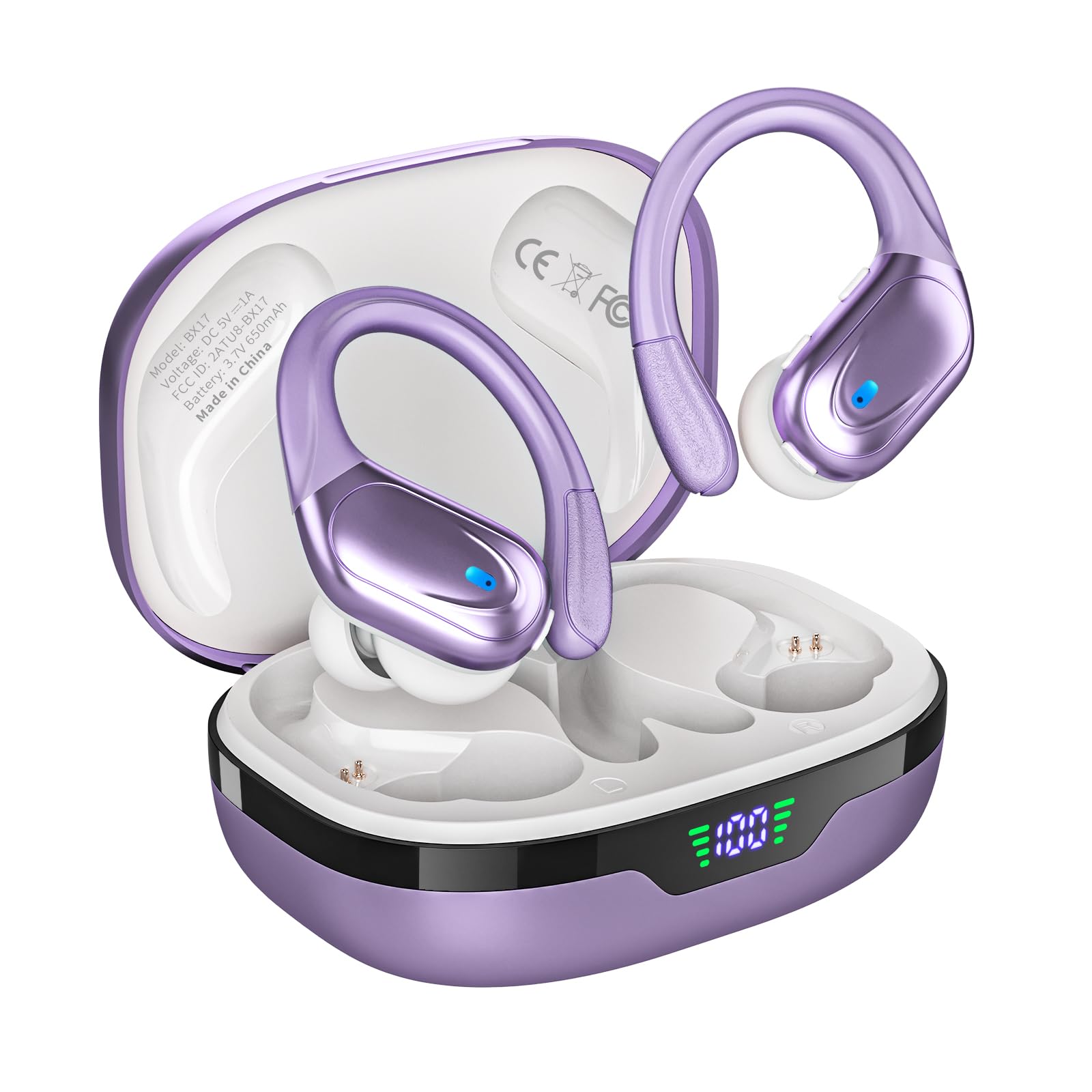 HAOYUYAN Wireless Earbuds, Sports Bluetooth Headphones, 80Hrs Playtime Ear Buds with LED Power Display, Noise Canceling Headset, IPX7 Waterproof Earphones for Workout/Running thumbnail 2