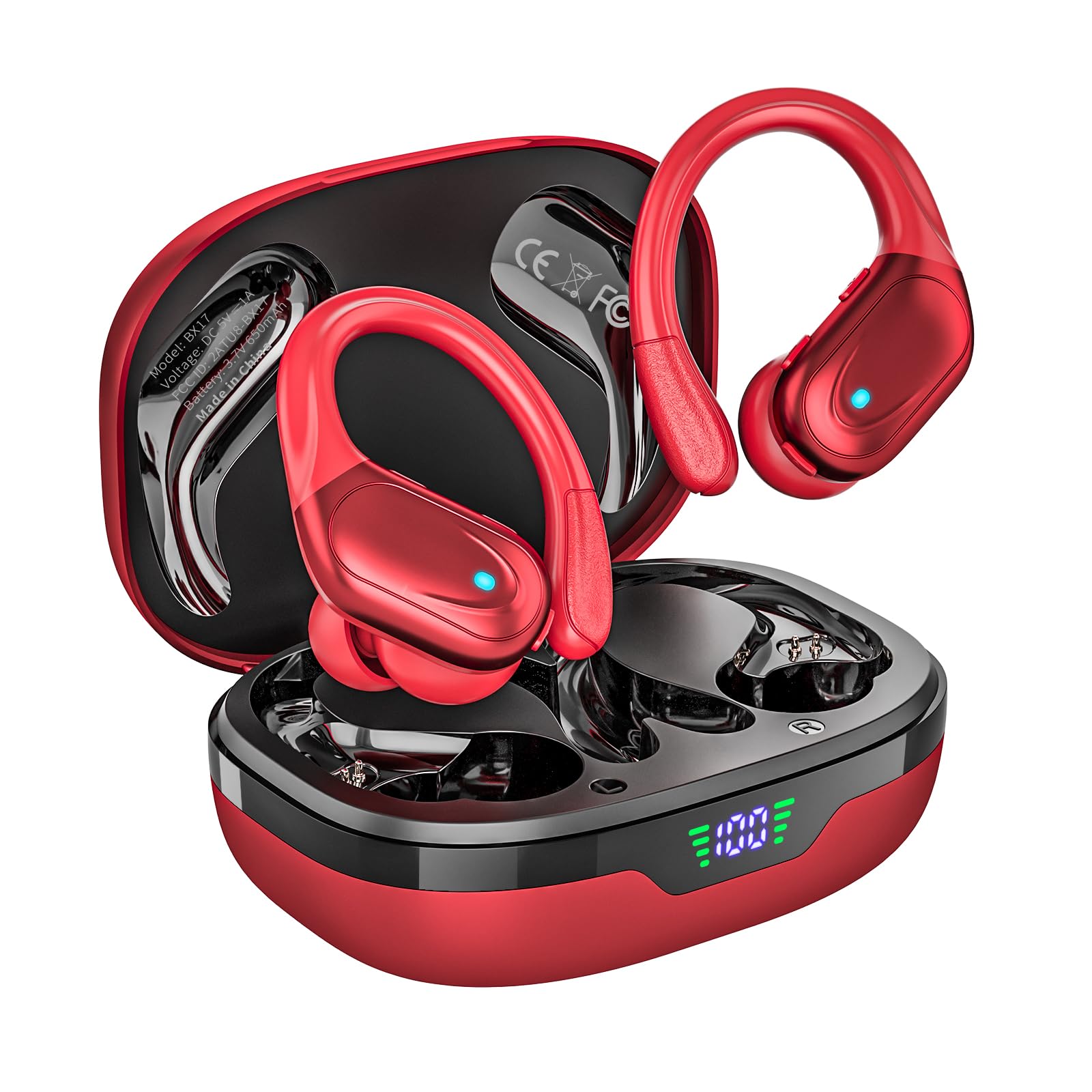 HAOYUYAN Wireless Earbuds, Sports Bluetooth Headphones, 80Hrs Playtime Ear Buds with LED Power Display, Noise Canceling Headset, IPX7 Waterproof Earphones for Workout/Running image 1