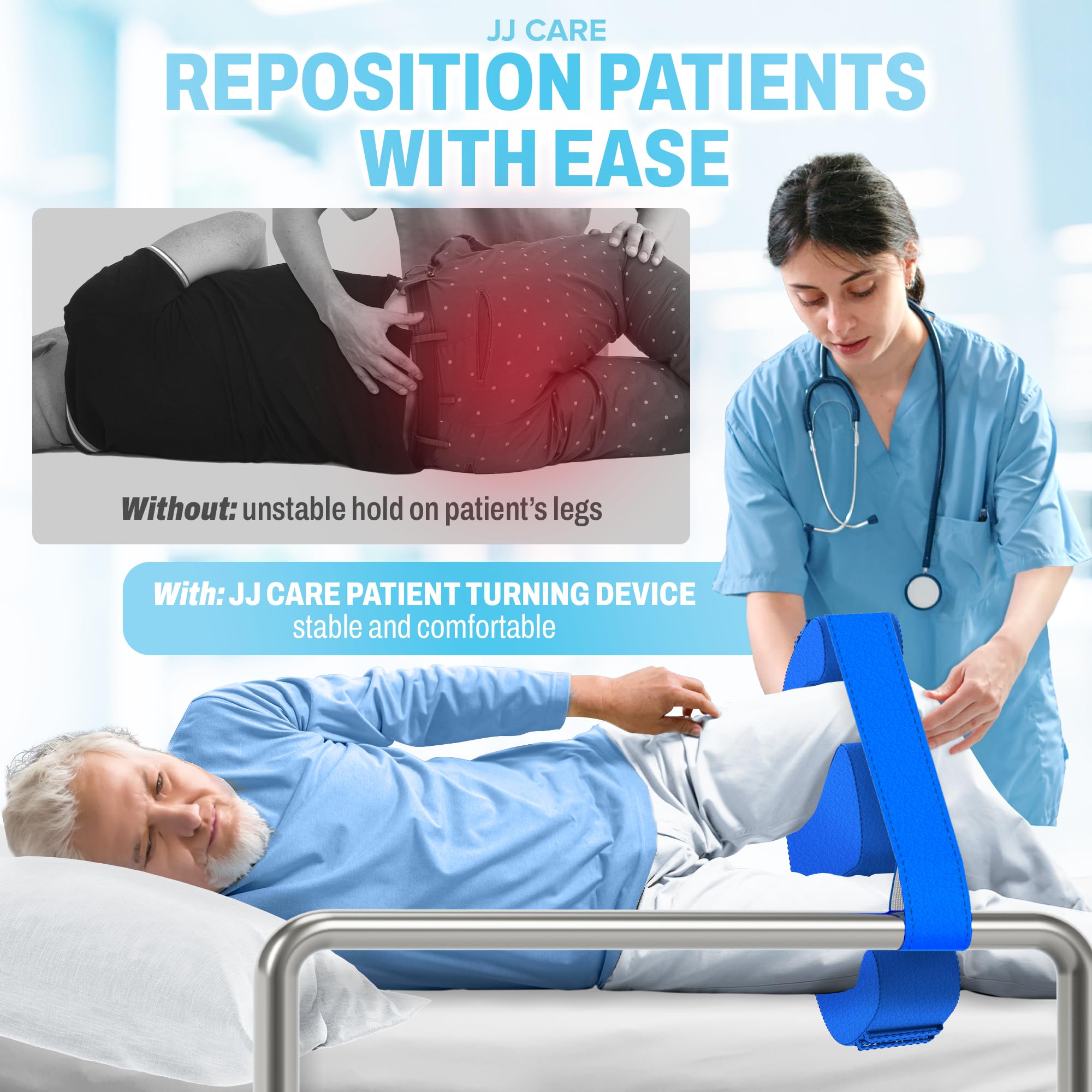 JJ CARE Patient Turning Device - 1 Pc U Shape Turning Pillow, Waterproof PU Leather Case, Anti-Decubitus Turnover Pillow with Handles and Strap, Bedridden Patient Supplies thumbnail 2