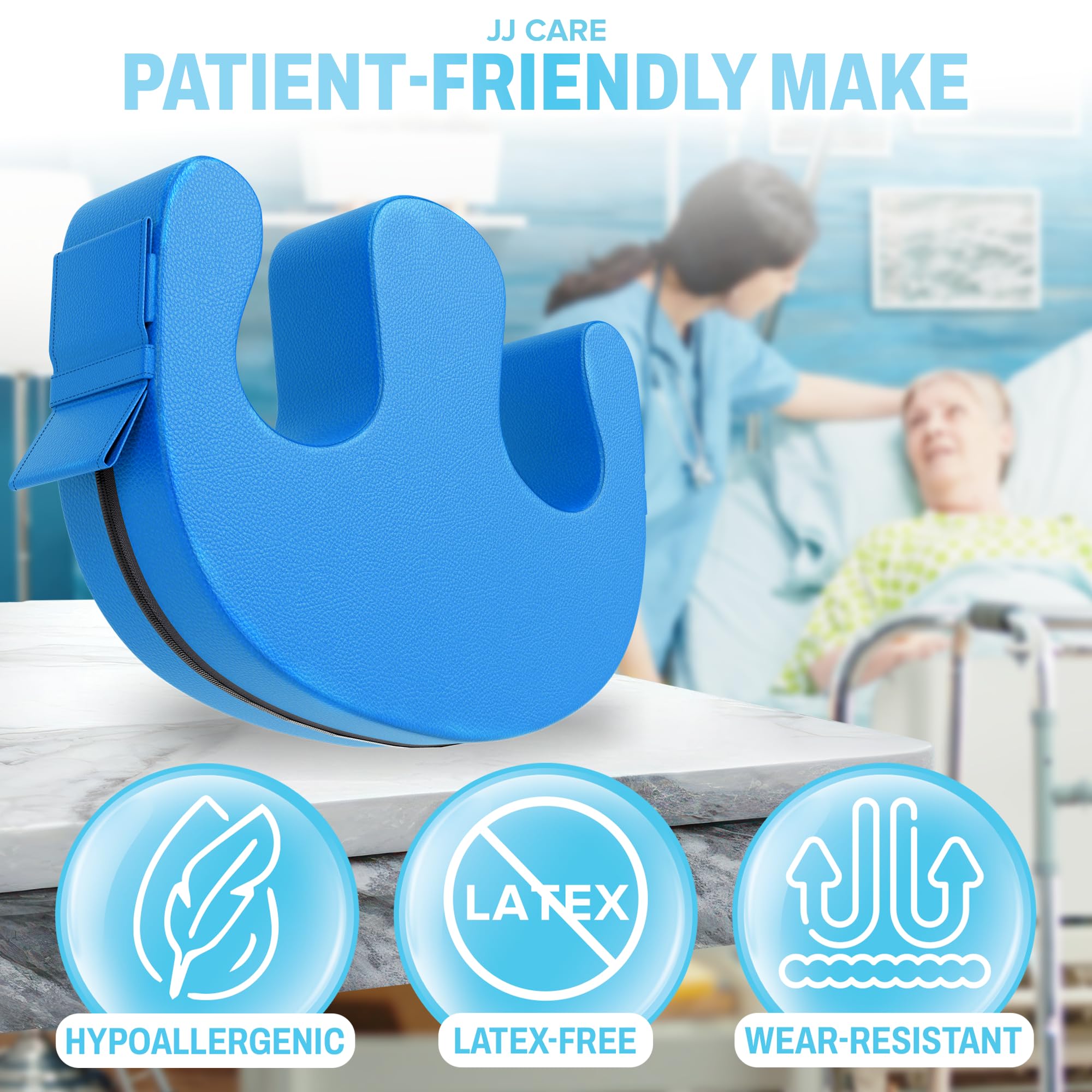 JJ CARE Patient Turning Device - 1 Pc U Shape Turning Pillow, Waterproof PU Leather Case, Anti-Decubitus Turnover Pillow with Handles and Strap, Bedridden Patient Supplies thumbnail 4