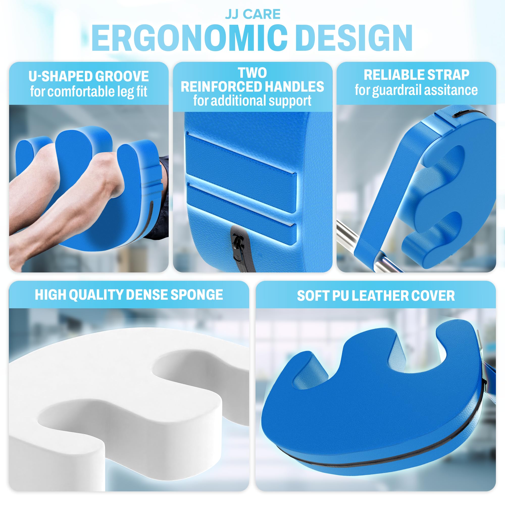 JJ CARE Patient Turning Device - 1 Pc U Shape Turning Pillow, Waterproof PU Leather Case, Anti-Decubitus Turnover Pillow with Handles and Strap, Bedridden Patient Supplies thumbnail 5