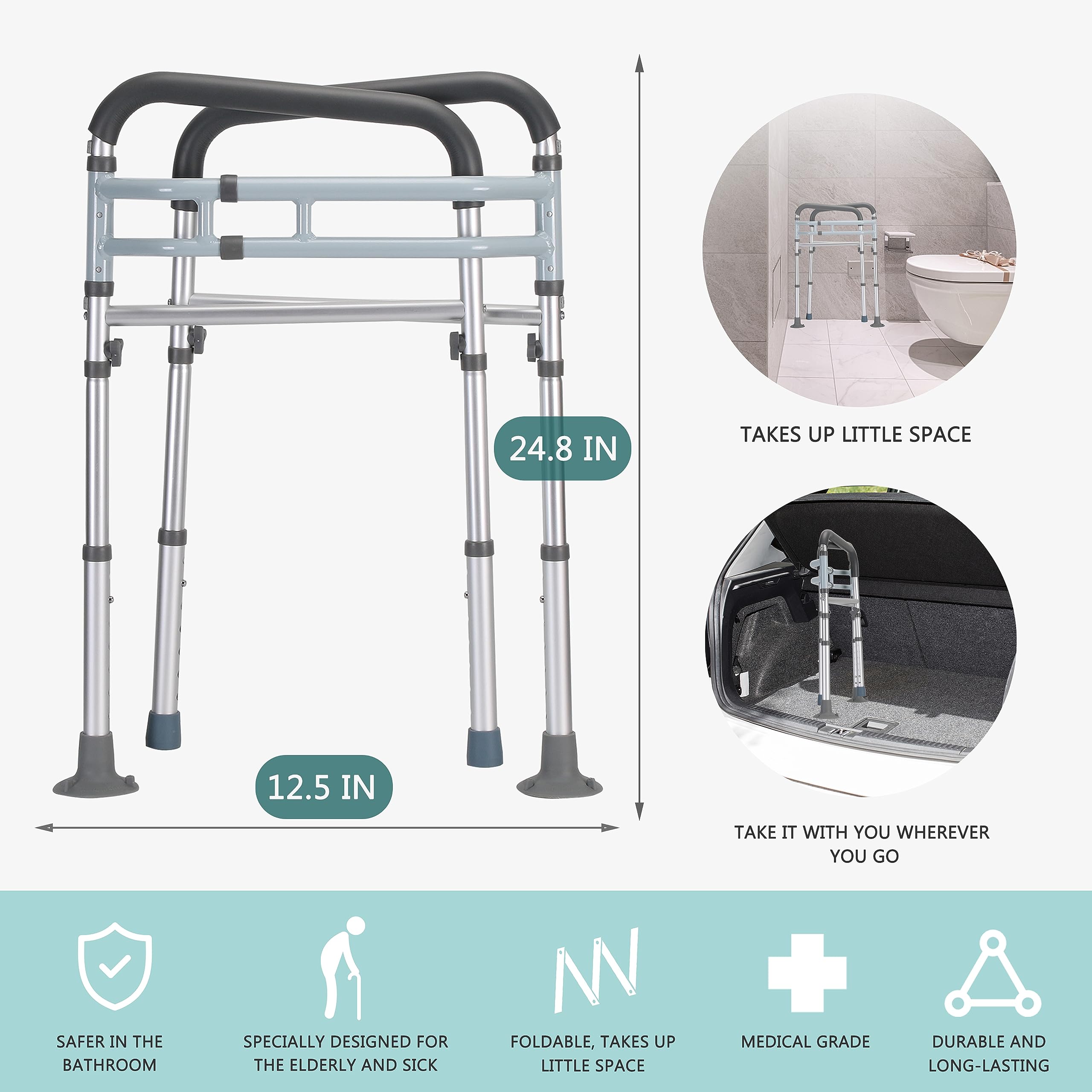 Lianjindun Toilet Safety Rails, Adjustable Toilet Frame for Elderly, Seniors, Handicap &amp; Disabled, Foldable Handicap Toilet Handles Fit Any Toilets (300 LB) thumbnail 4