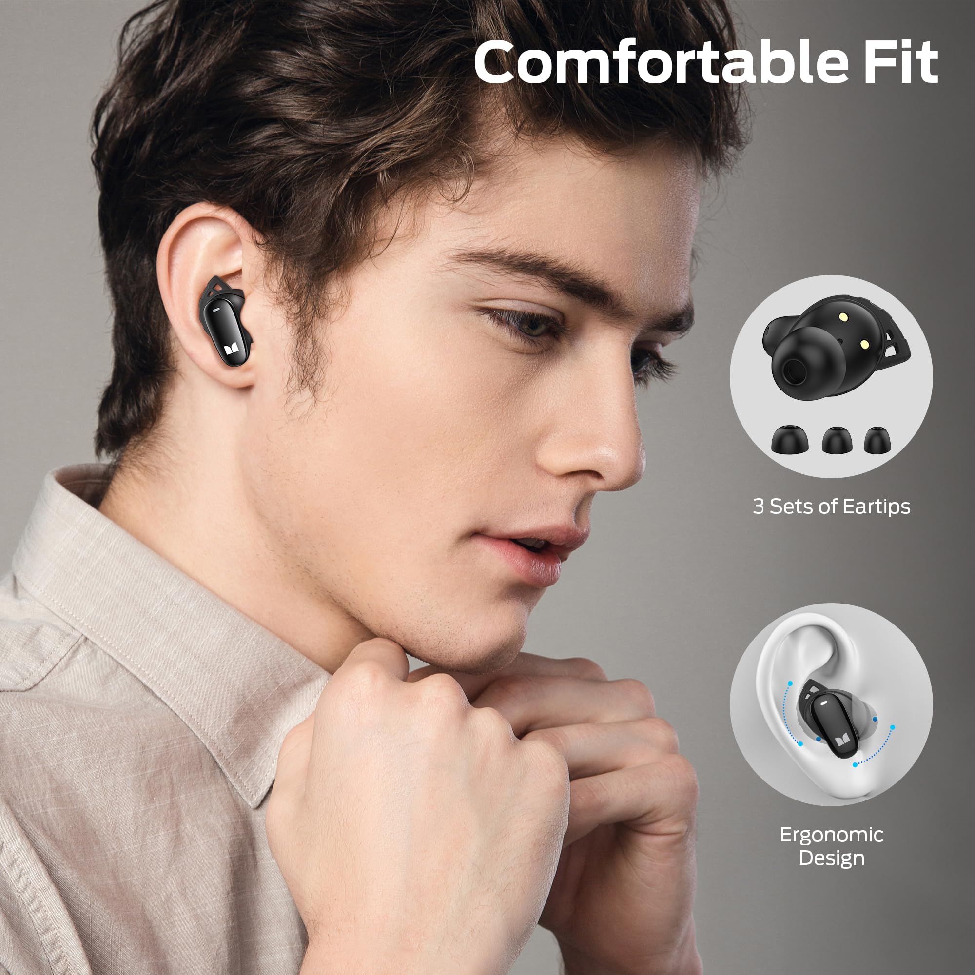 Monster N-Lite 206 Bluetooth Earbuds Wireless Earphones Bluetooth 5.4 in-Ear Earbuds Headphones Built-in Mic, Touch Control, IPX6 Waterproof, Comfortable Fit, Type-C Charging, 25H Playback, Black thumbnail 3
