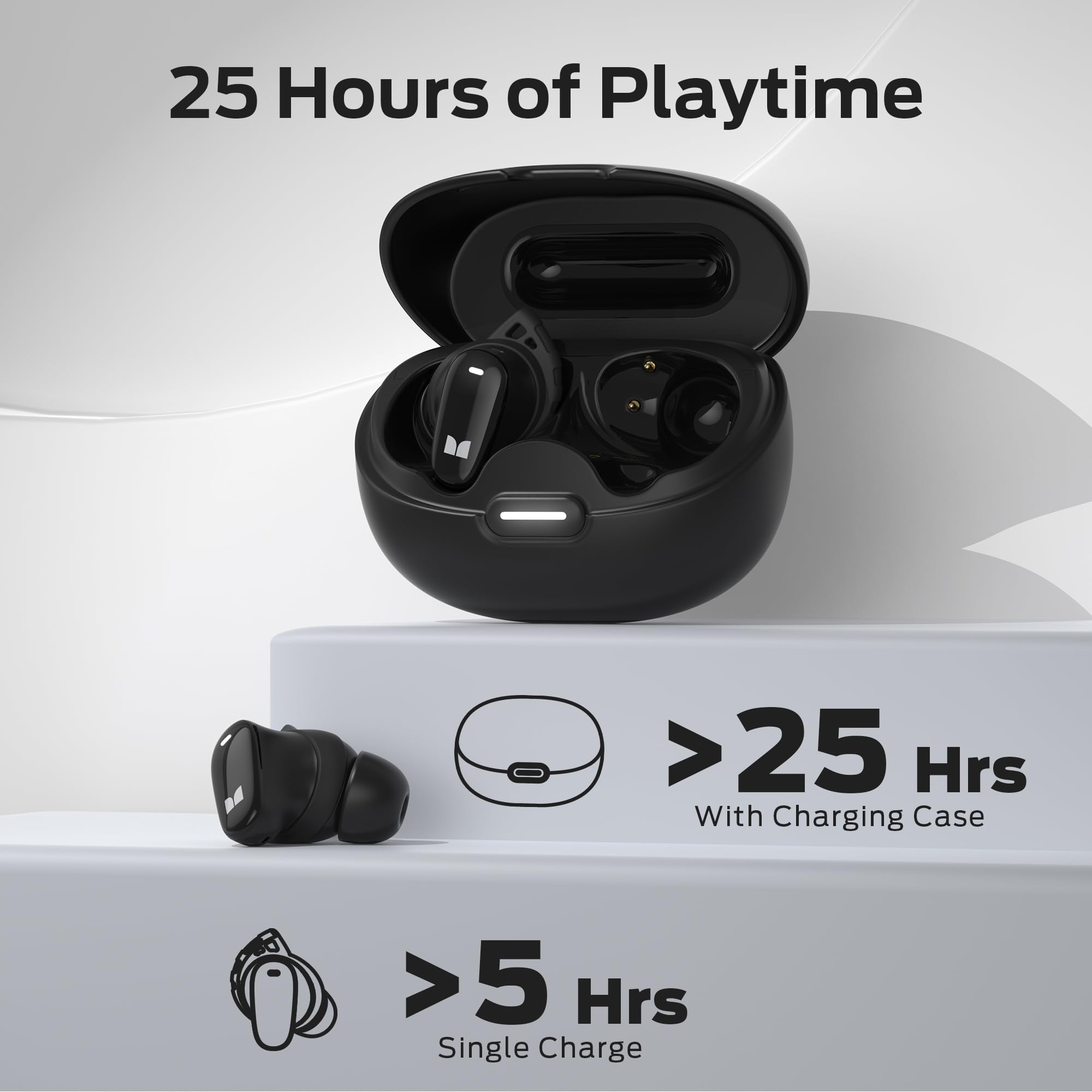 Monster N-Lite 206 Bluetooth Earbuds Wireless Earphones Bluetooth 5.4 in-Ear Earbuds Headphones Built-in Mic, Touch Control, IPX6 Waterproof, Comfortable Fit, Type-C Charging, 25H Playback, Black thumbnail 4