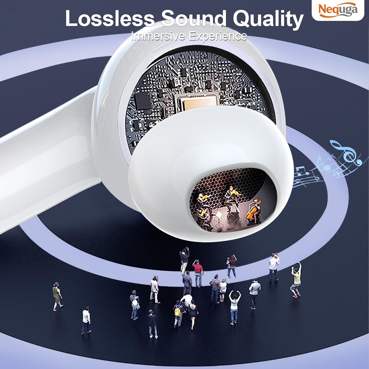 Nequga Wireless Earbuds Bluetooth Headphones, 50H Playtime Ear Buds with Mic, LED Digital Display Charging Case, IPX7 Waterproof, Deep Bass Stereo, in-Ear Earphone for iPhone Andriod Phone thumbnail 3