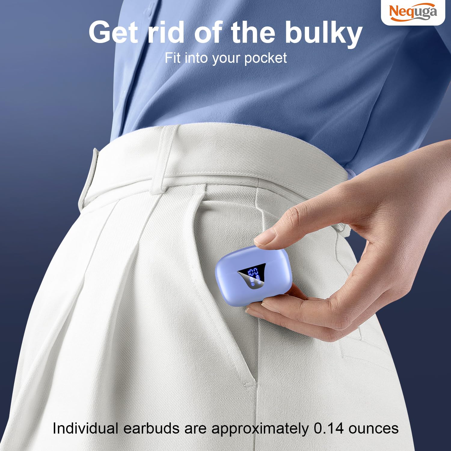 Nequga Wireless Earbuds Bluetooth Headphones, 50H Playtime Ear Buds with Mic, LED Digital Display Charging Case, IPX7 Waterproof, Deep Bass Stereo, in-Ear Earphone for iPhone Andriod Phone thumbnail 5