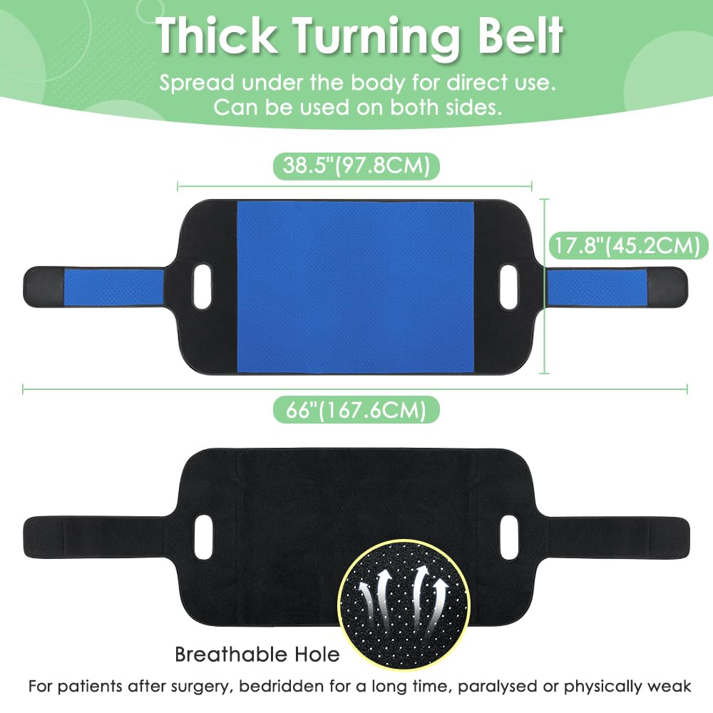 Patient Turning Device Transfer Belts For Lifting Seniors Medical Sling For Bedridden Elderly To Change Diaper Mobility Daily Living Assis Aids Nursing Sling With Handles For Bed Positioning (Blue) thumbnail 2