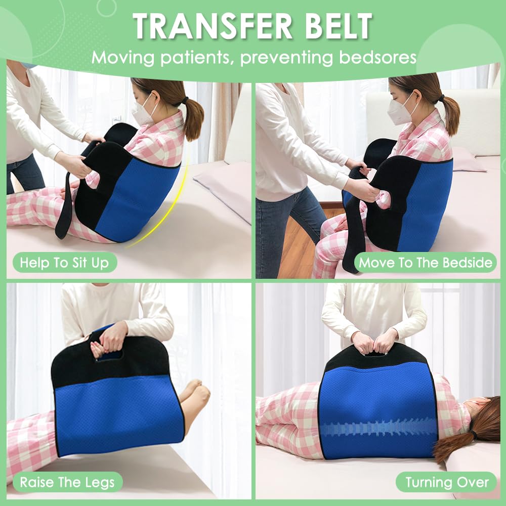 Patient Turning Device Transfer Belts For Lifting Seniors Medical Sling For Bedridden Elderly To Change Diaper Mobility Daily Living Assis Aids Nursing Sling With Handles For Bed Positioning (Blue) thumbnail 4