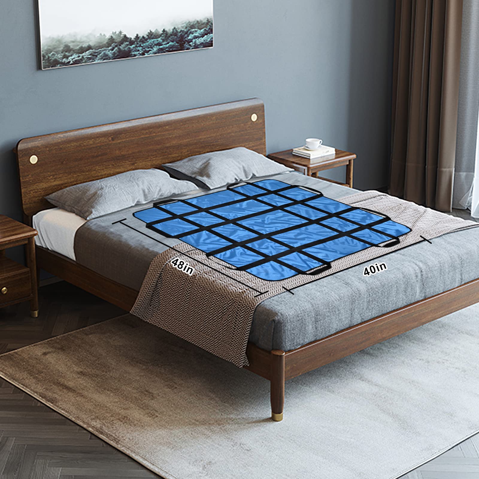 Positioning Bed Pad with Handles 48" X 40"Elderly Lifting Devices Transfer Board Slide Sheet Patient Transfer Board Draw Sheets Sling Transfer Belt with Handles Waterproof Reusable Washable Blue thumbnail 5