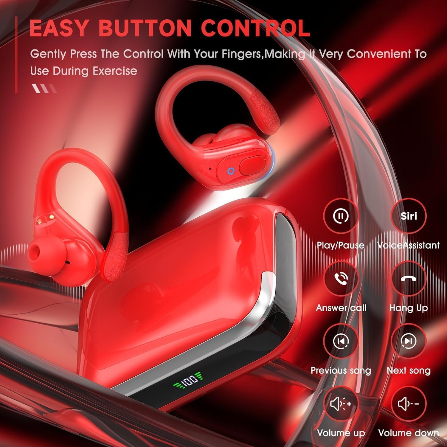 sajawass Wireless Earbuds Bluetooth 5.4 Headphones, Noise Canceling Ear Buds with 75hr Playtime, LED Power Display, IPX7 Waterproof Earphones Over-Ear Earphones for Sports/Workouts thumbnail 3