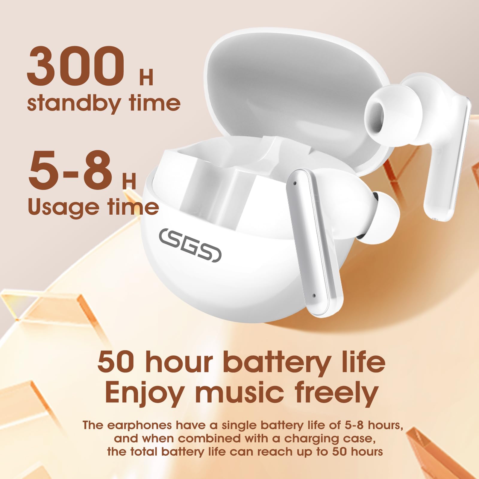 SIMIFLY Hybrid Active Noise Cancelling Wireless Earbuds, Noise Cancelling in Ear Headphones for Crystal-Clear Calls &amp; Music, 50H Playtime for Office/Running/Workout (Pearl) thumbnail 2