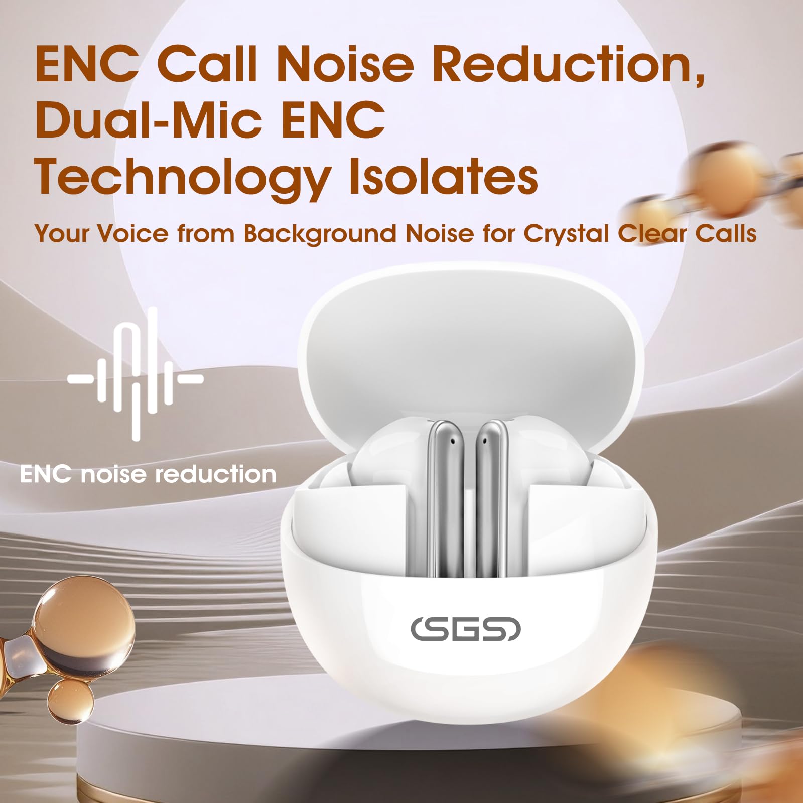 SIMIFLY Wireless Earbuds, ENC Noise Cancelling Ear Buds with Bass Stereo Sound, 50H Playtime for Sports &amp; Working, Bluetooth 5.3 Headphones (White) thumbnail 4