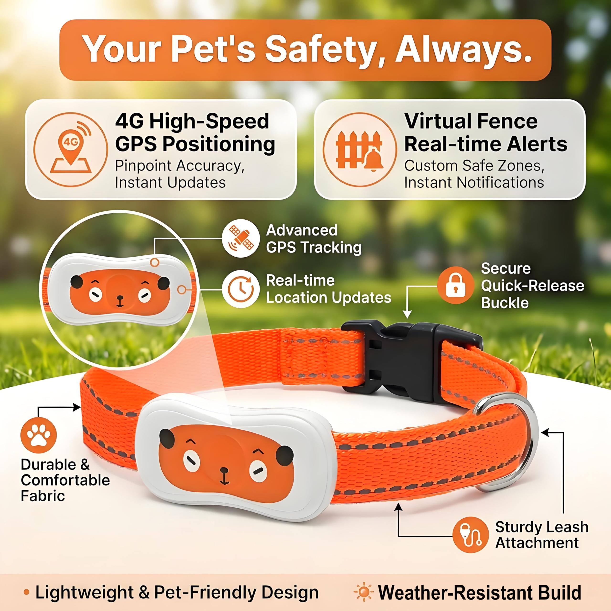 Smart Dog GPS Tracker,Live Pet Tracker with Virtual Fence Dog Collar with App,Smart Alerts,Collar-Compatible,4G Built-in SIM,iOS &amp; Android thumbnail 2