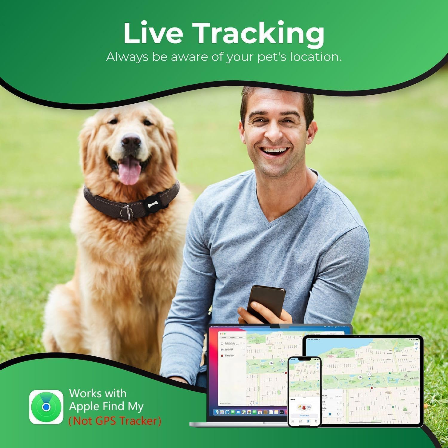 Smart Pet Tracker, Dog Tracker with Black Collar Holder, Smart Tag for Location Tracking, No Monthly Fee MFi Certificated, Work with Find My, GPS Tracker, iOS Only (Black) thumbnail 2