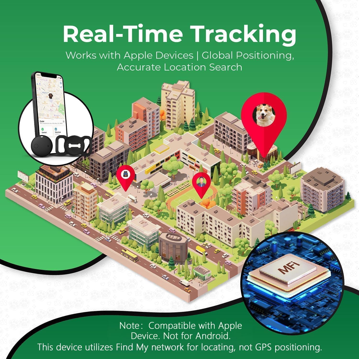 Smart Pet Tracker, Dog Tracker with Black Collar Holder, Smart Tag for Location Tracking, No Monthly Fee MFi Certificated, Work with Find My, GPS Tracker, iOS Only (Black) thumbnail 3