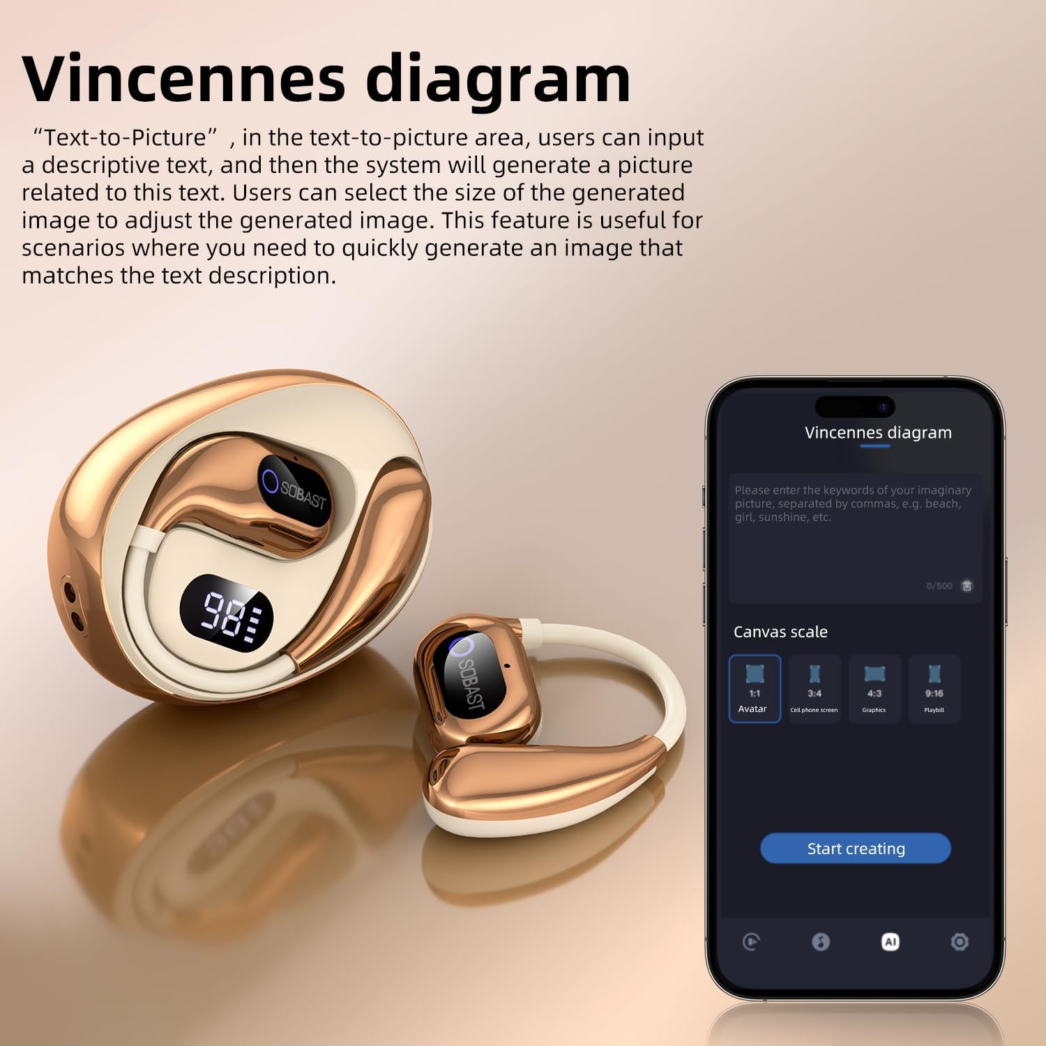 SOBAST Translation Earbuds Real Time, 144 Languages Translation Device Ai Translator Earbuds Translating Headphones Real Time Ai (Gold) thumbnail 3