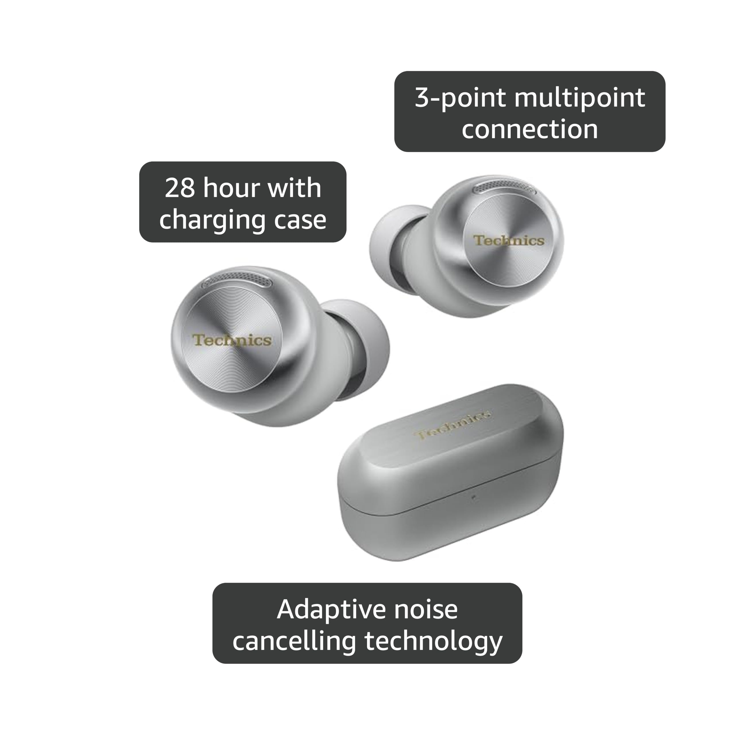 Technics Reference Class Hi-Fi Wireless Earbuds, Dolby Atmos, Head Tracking, Adaptive Noise Cancelling, 3 Device Multipoint, 10-hr Battery, Wireless Charging, in Ear Headphones - EAH-AZ100-K (Black) thumbnail 4