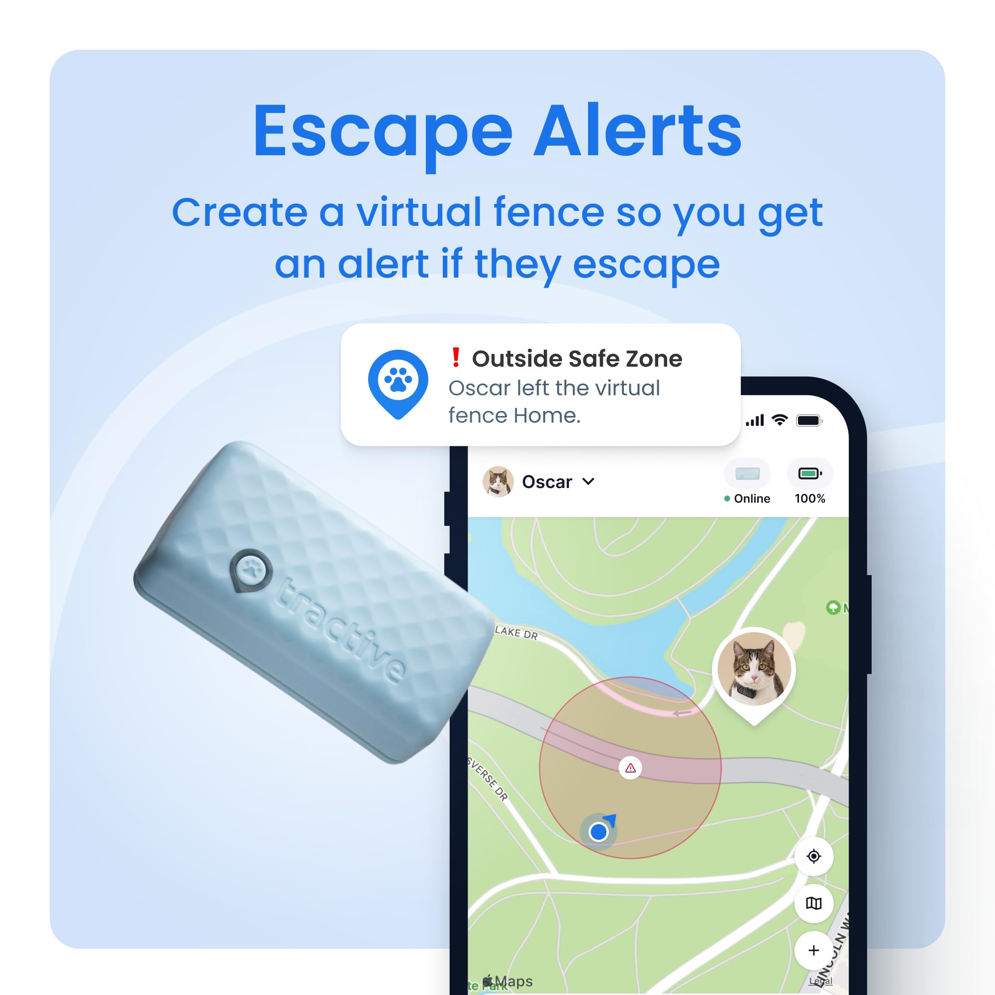 Tractive Smart Cat GPS Tracker | Real-Time Location &amp; Wellness Monitoring for Cats 6.5 lbs+ | Territory &amp; Location History | Up to 5-Day Battery | Breakaway Collar Included (Dark Blue) thumbnail 3