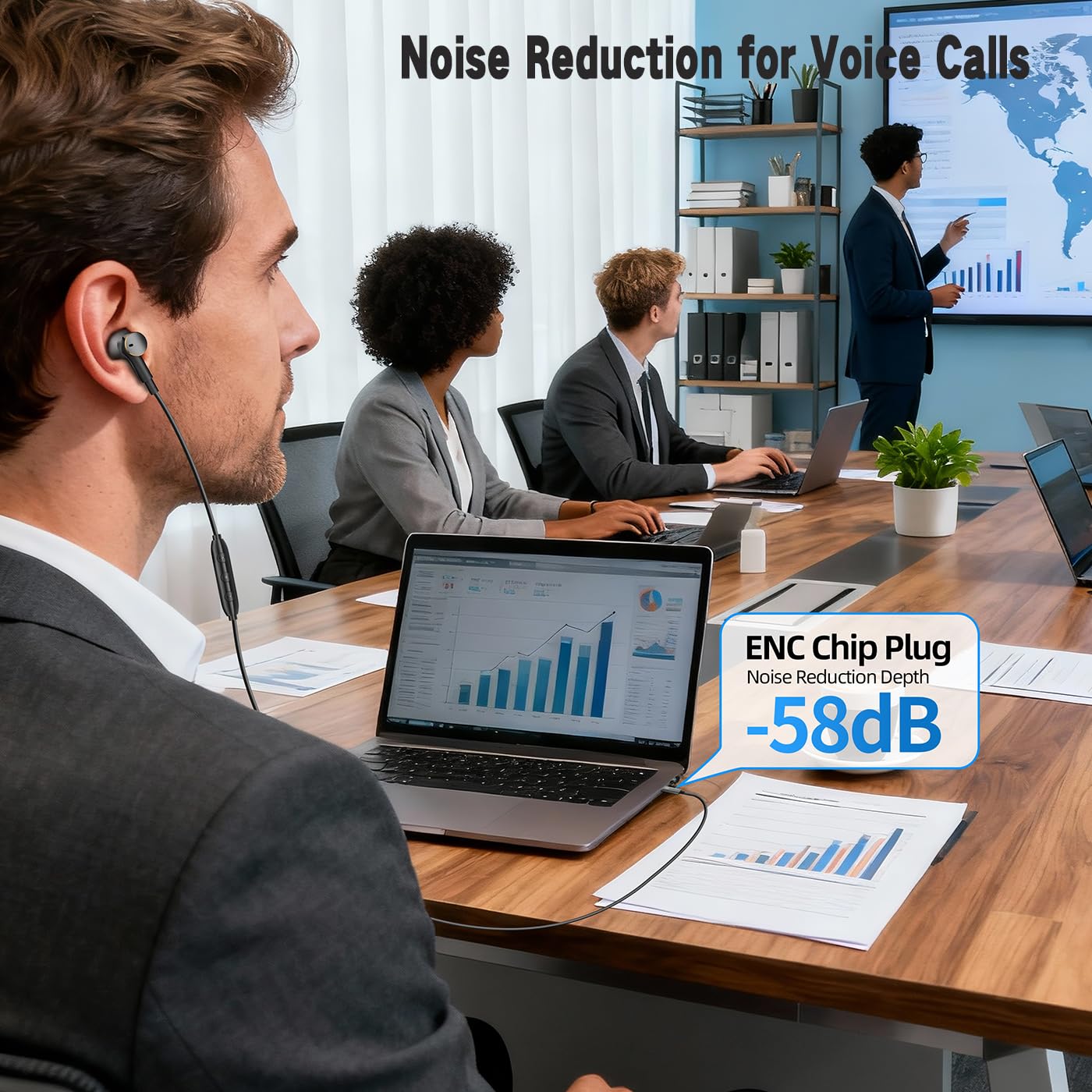 Wired Headphones Balance Powerful Bass &amp; HD Audio,ENC Noise cancelling Wired Earbuds Immersive Bass sound,(Four drive)Bass Boost In ear Earphones 3.5mm&amp;USB C Plug with Mic Noise reduction for calls thumbnail 3