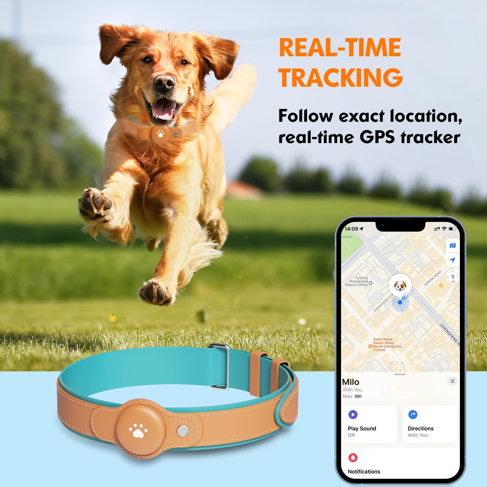 2-in-1 GPS Tracker for Dogs: Smart Collar with Real-Time Location, No Monthly Fee, Unlimited Range (iOS Only) GPS Tracker Dog Collar- Ideal for Small, Medium Large Dogs(Tracker Included) (Brown) thumbnail 5