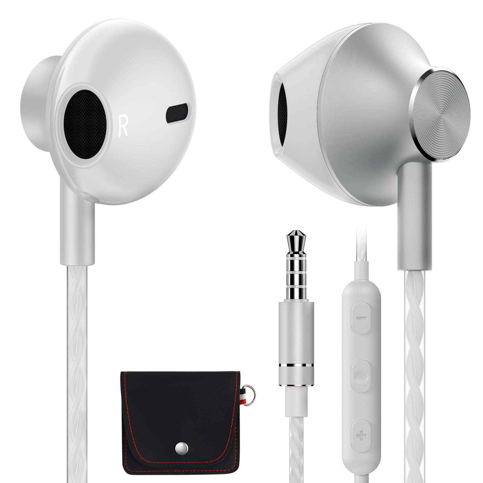 AzukiLife Red Wired Earbuds with Microphone, 3.5mm in-Ear Headphones for Laptop, Gaming &amp; PS5, Volume Control, Clear Sound, Tangle-Free Cable, Aluminum Earbuds for Computer, PC &amp; Android thumbnail 2