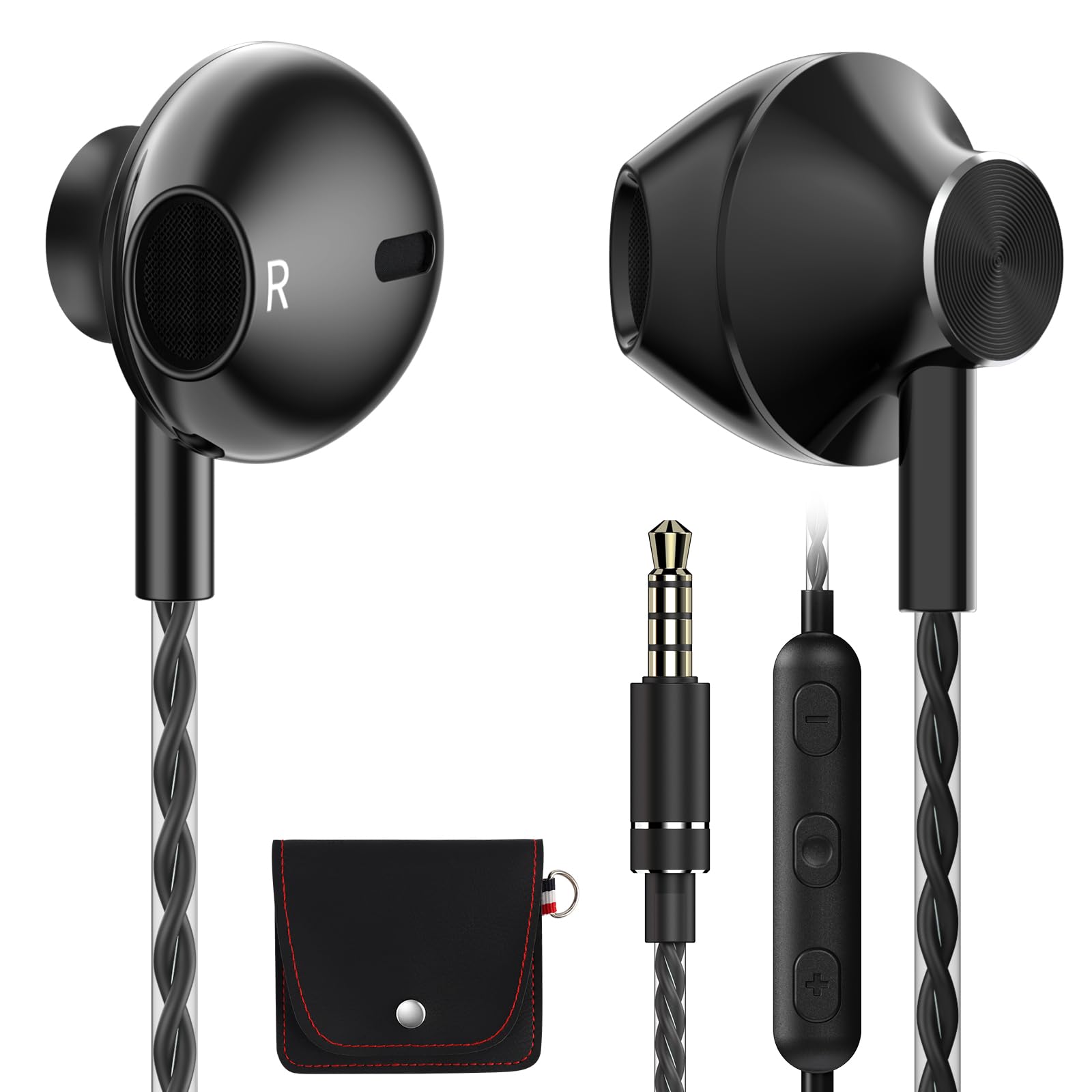 AzukiLife Red Wired Earbuds with Microphone, 3.5mm in-Ear Headphones for Laptop, Gaming &amp; PS5, Volume Control, Clear Sound, Tangle-Free Cable, Aluminum Earbuds for Computer, PC &amp; Android thumbnail 3