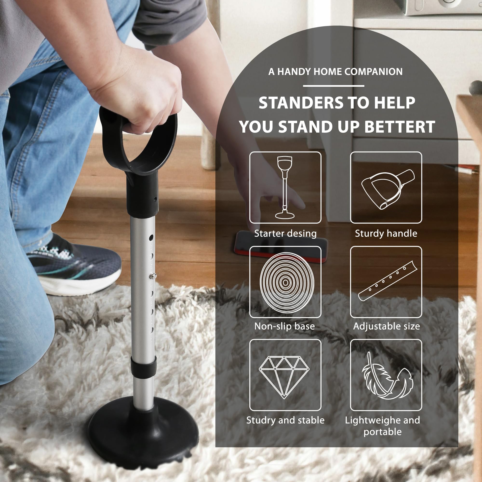 Besingki Mobility Aids Tool Adjustable Standing Assist Devices Portability Standing Aid Device Stable Supports Equipment for Rising Indoors, Garden Work,Outdoor Work,Doing Housework thumbnail 4
