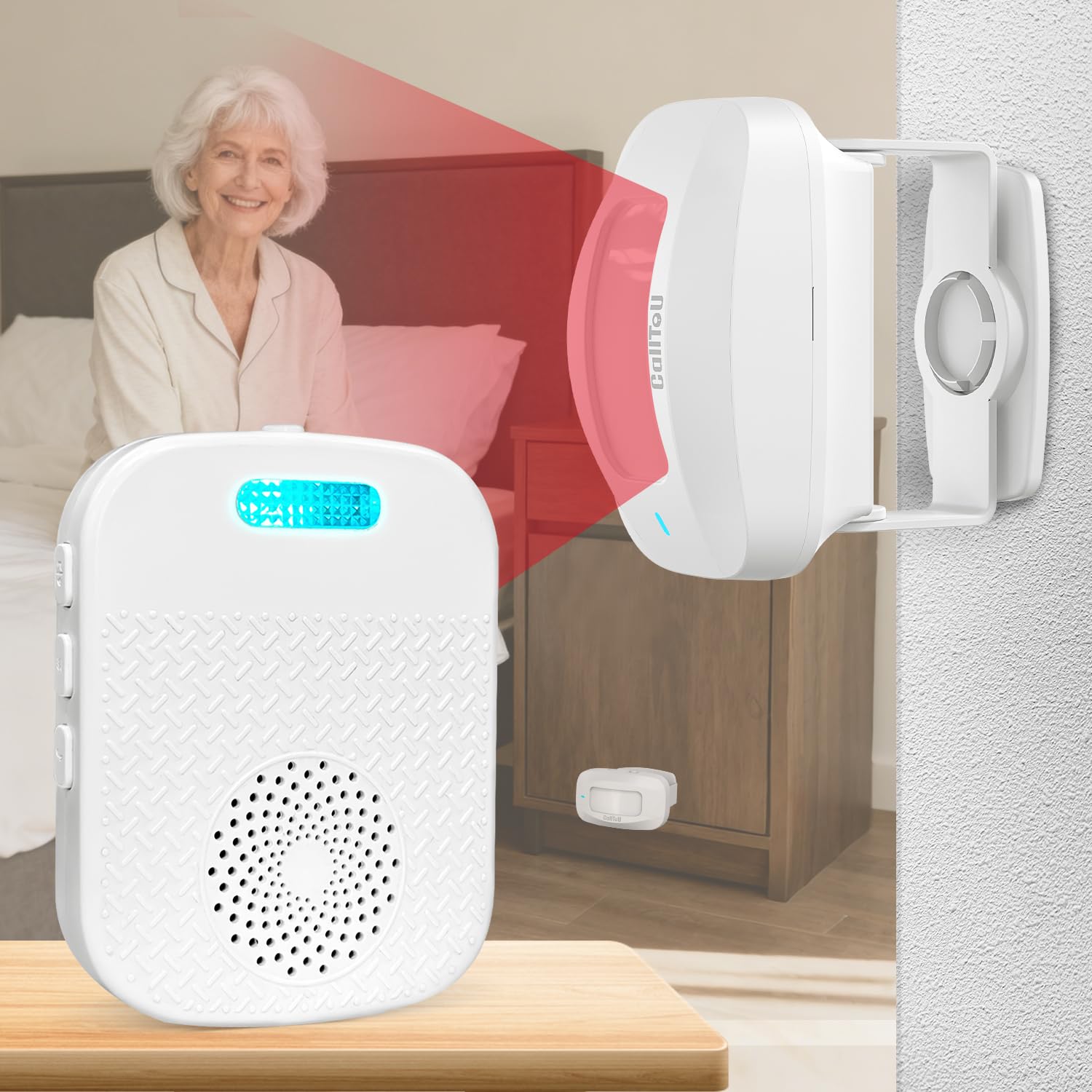 CallToU Bed Alarms for Elderly/Dementia Patients who Wander, Portable Pager &amp; Sensor with Vibration and Silent Alert Features, Fall Prevention Alert for Home Hospital Care, Room Monitor. thumbnail 2