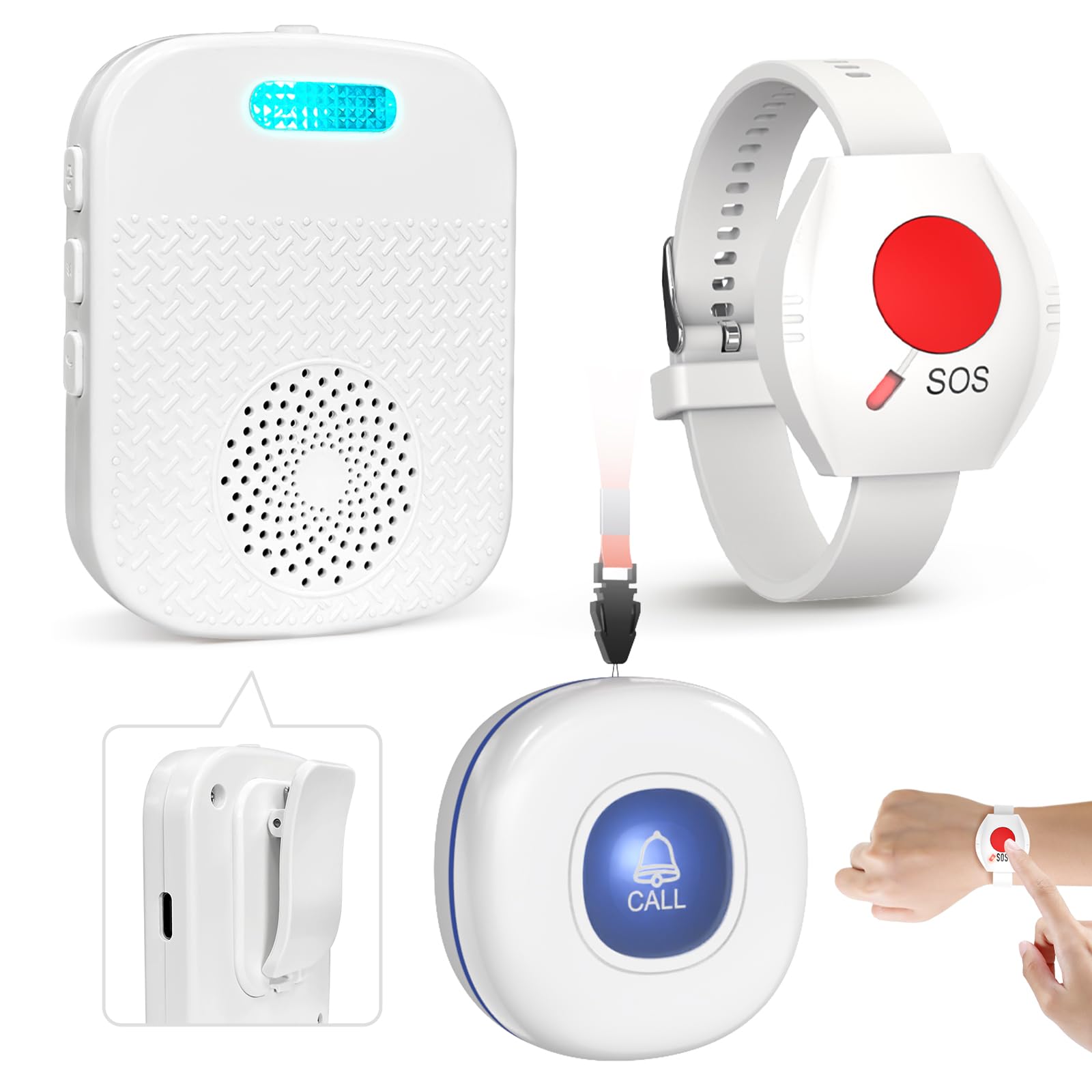 CallToU Caregiver Pager Wireless Call Button for Elderly, Medical Alert Systems for Seniors/Elderly Monitoring with 2 Call Bell, 500+Feet, 1 Plug-in Receiver+1 USB Receiver for Home Patients Emergency thumbnail 2