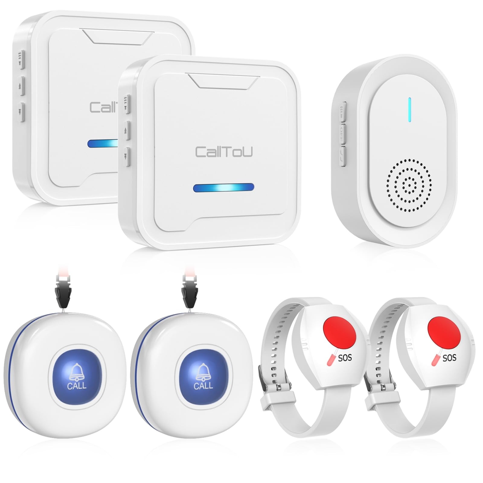 CallToU Caregiver Pager Wireless Call Button for Elderly, Medical Alert Systems for Seniors/Elderly Monitoring with 2 Call Bell, 500+Feet, 1 Plug-in Receiver+1 USB Receiver for Home Patients Emergency image 1