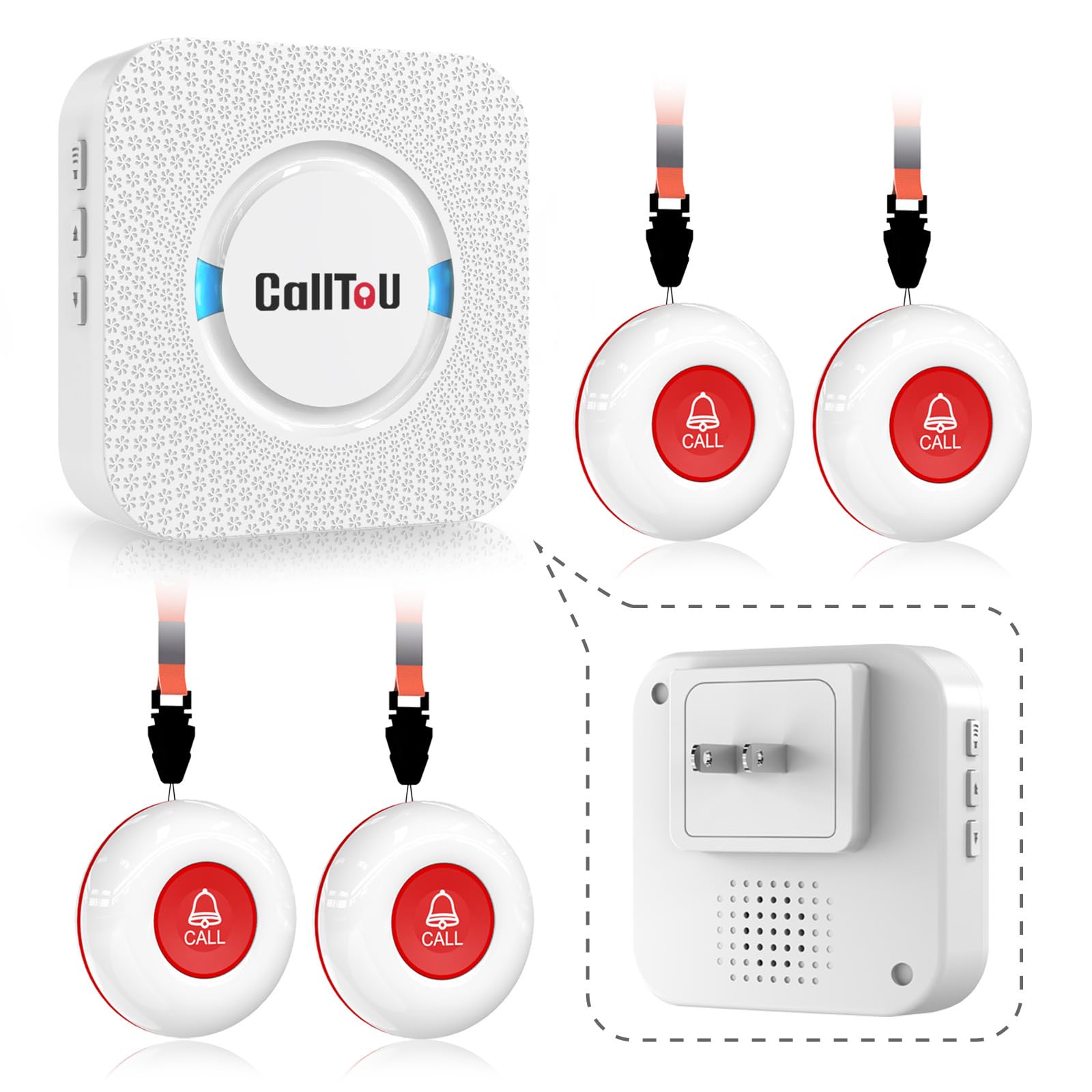 CallToU Caregiver Pager Wireless Call Button Nurse Alert System 500+ Feet for Home/Elderly/Patient/Disabled 1 Plugin Receiver 1 Waterproof Transmitter thumbnail 2