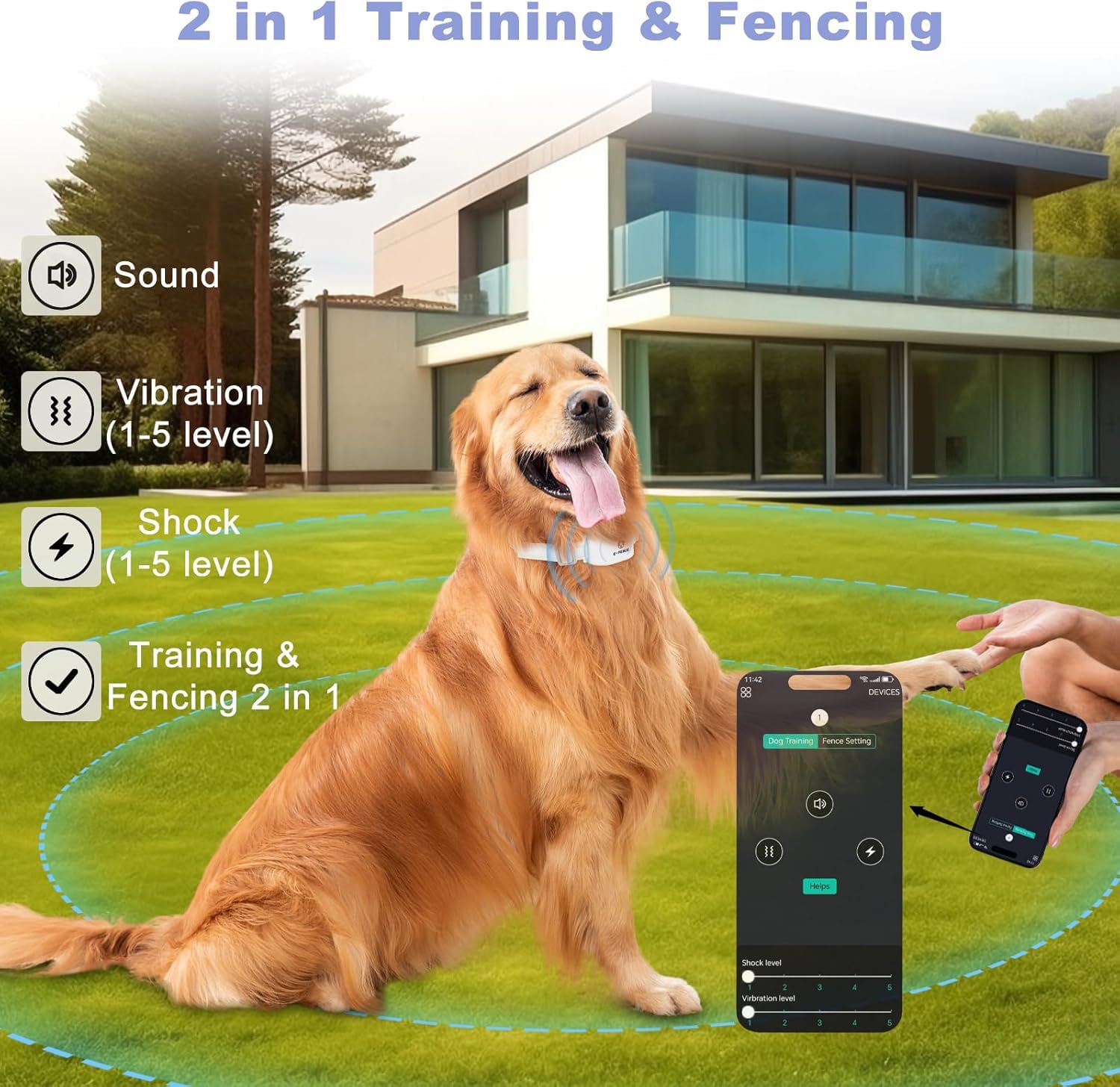 E-FENCE 2 Pack 3-in-1 GPS Dog Tracker/Training Collar/Electronic Fence Wireless Electric Collar Fence for Dogs,Adjustable Irregular Boundary,Pet Containment System,Outdoor Use Only thumbnail 3