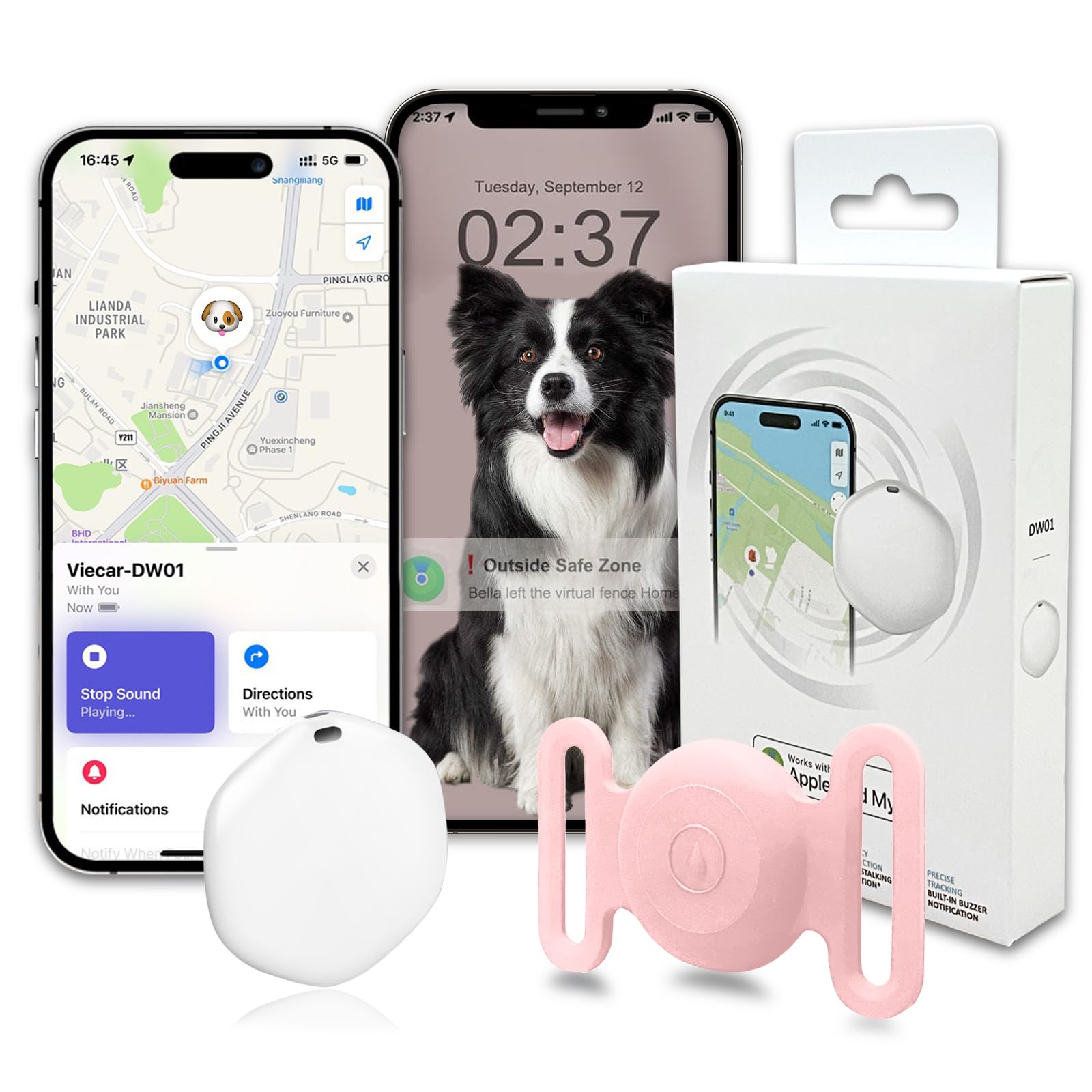 GPS Tracker for Dogs, Mini GPS Pet Tracker with Silicone Cover, IPX8 Waterproof GPS Tracker for Kids,No Monthly Fee,Work with Apple Find My(iOS Only),Dog Tracker Finder Tracker Pets-Pink-6 thumbnail 2