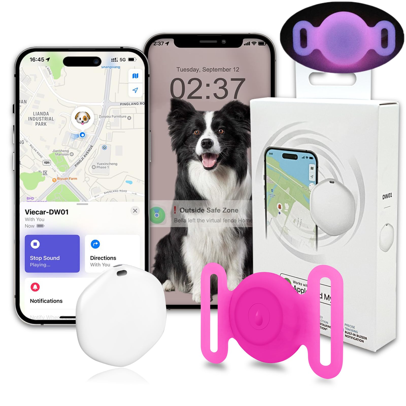 GPS Tracker for Dogs, Mini GPS Pet Tracker with Silicone Cover, IPX8 Waterproof GPS Tracker for Kids,No Monthly Fee,Work with Apple Find My(iOS Only),Dog Tracker Finder Tracker Pets-Pink-6 thumbnail 4