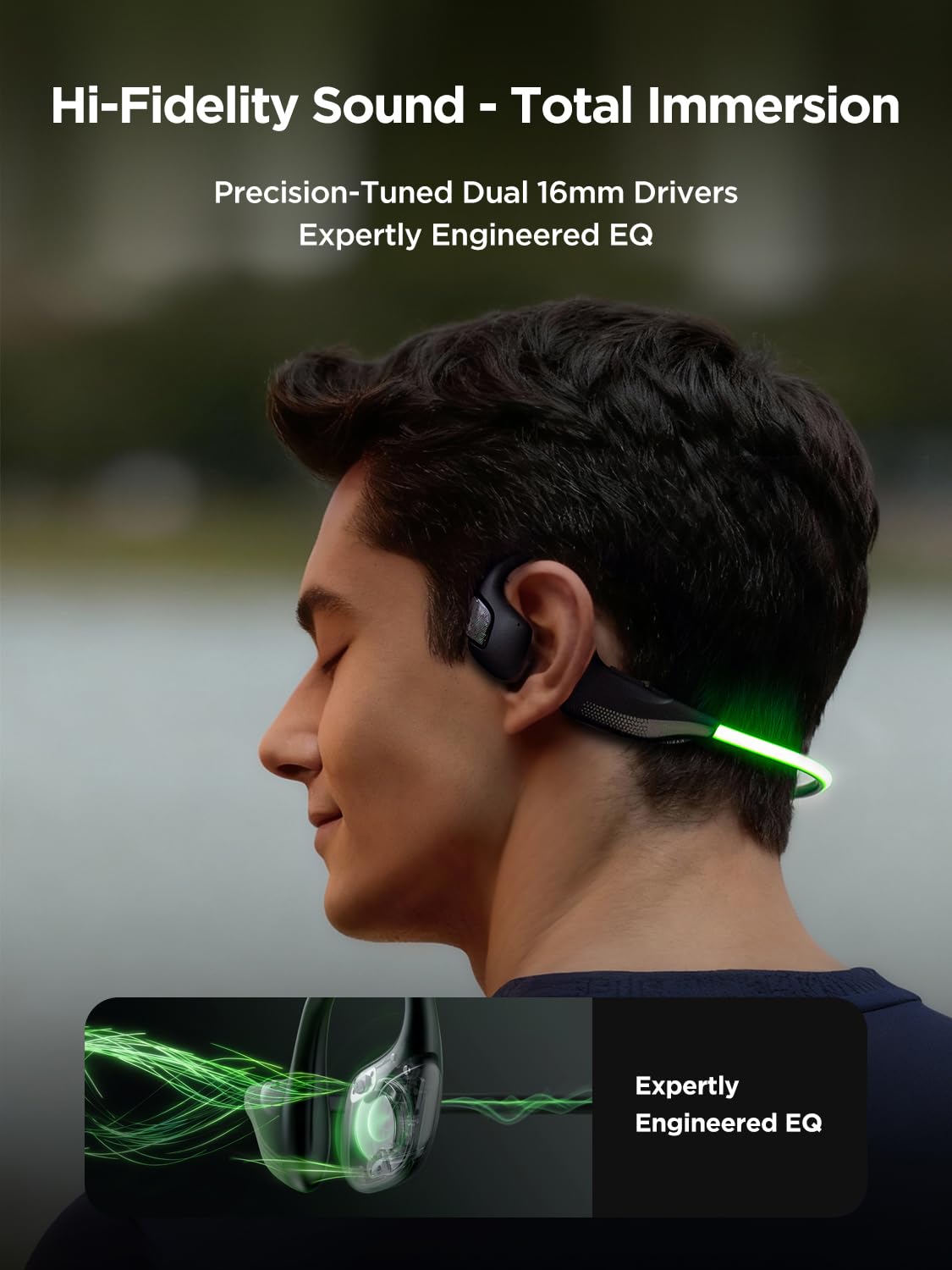 HAKII Light 2 Open Ear Headphones, IPX5 Air Conduction Headphones with 180° Ultra-Bright Beacon String, 16H Playtime, Sport Wireless Bluetooth Earphones for Running, Fitness, Cycling, Outdoor - Green thumbnail 2