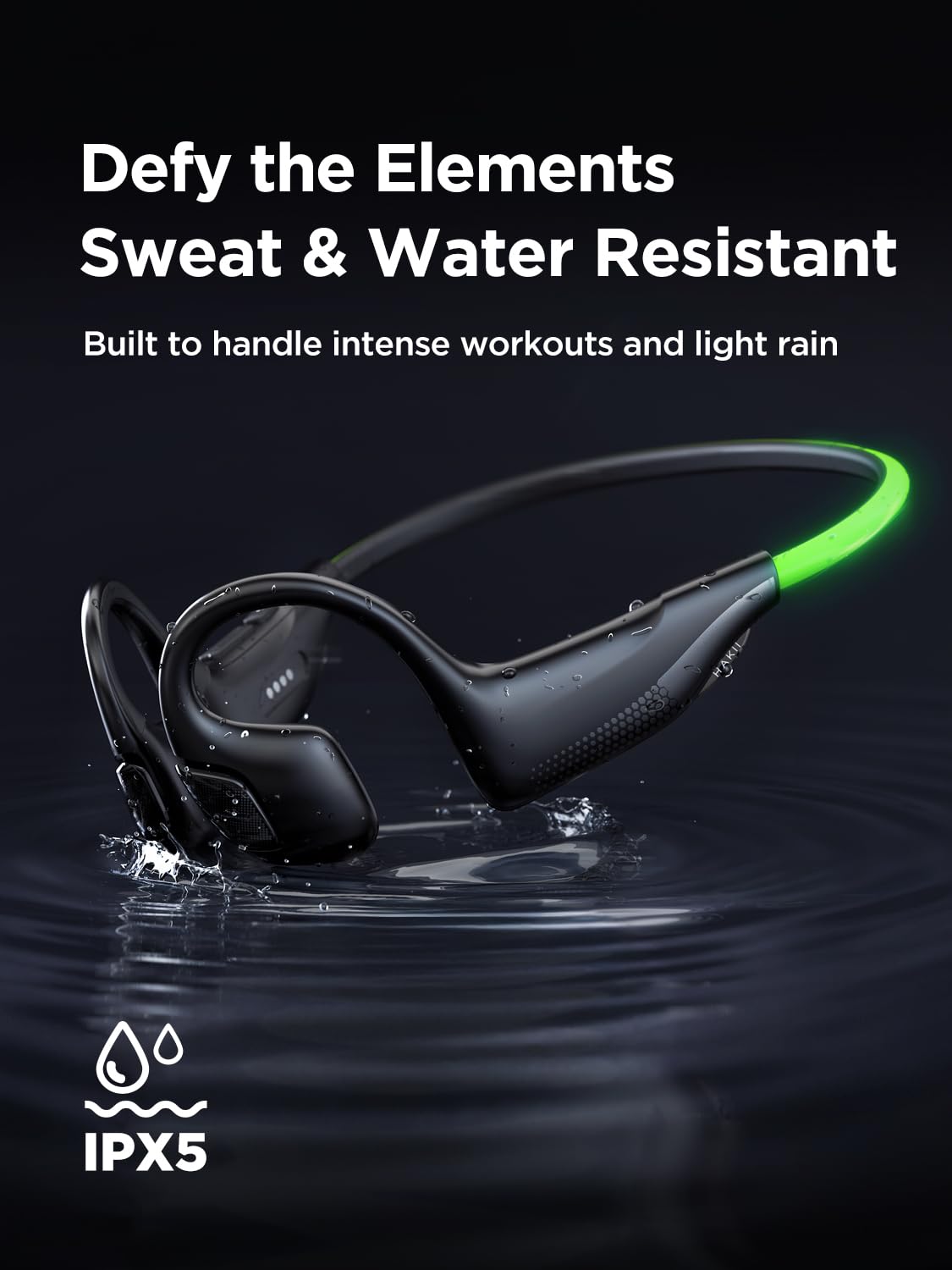 HAKII Light 2 Open Ear Headphones, IPX5 Air Conduction Headphones with 180° Ultra-Bright Beacon String, 16H Playtime, Sport Wireless Bluetooth Earphones for Running, Fitness, Cycling, Outdoor - Green thumbnail 3