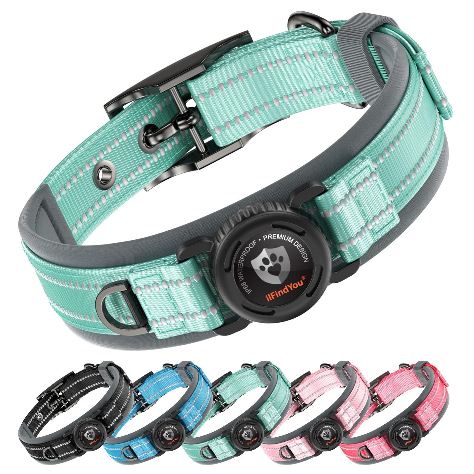 ilFindYou Upgraded AirTag Dog Collar with Holder, Waterproof Reflective Air Tag Dog Collar with Widened Comfortable Padding &amp; Ultra-Durable Metal Buckle, Adjustable for Extra Large Dogs (XL, Pink) thumbnail 3