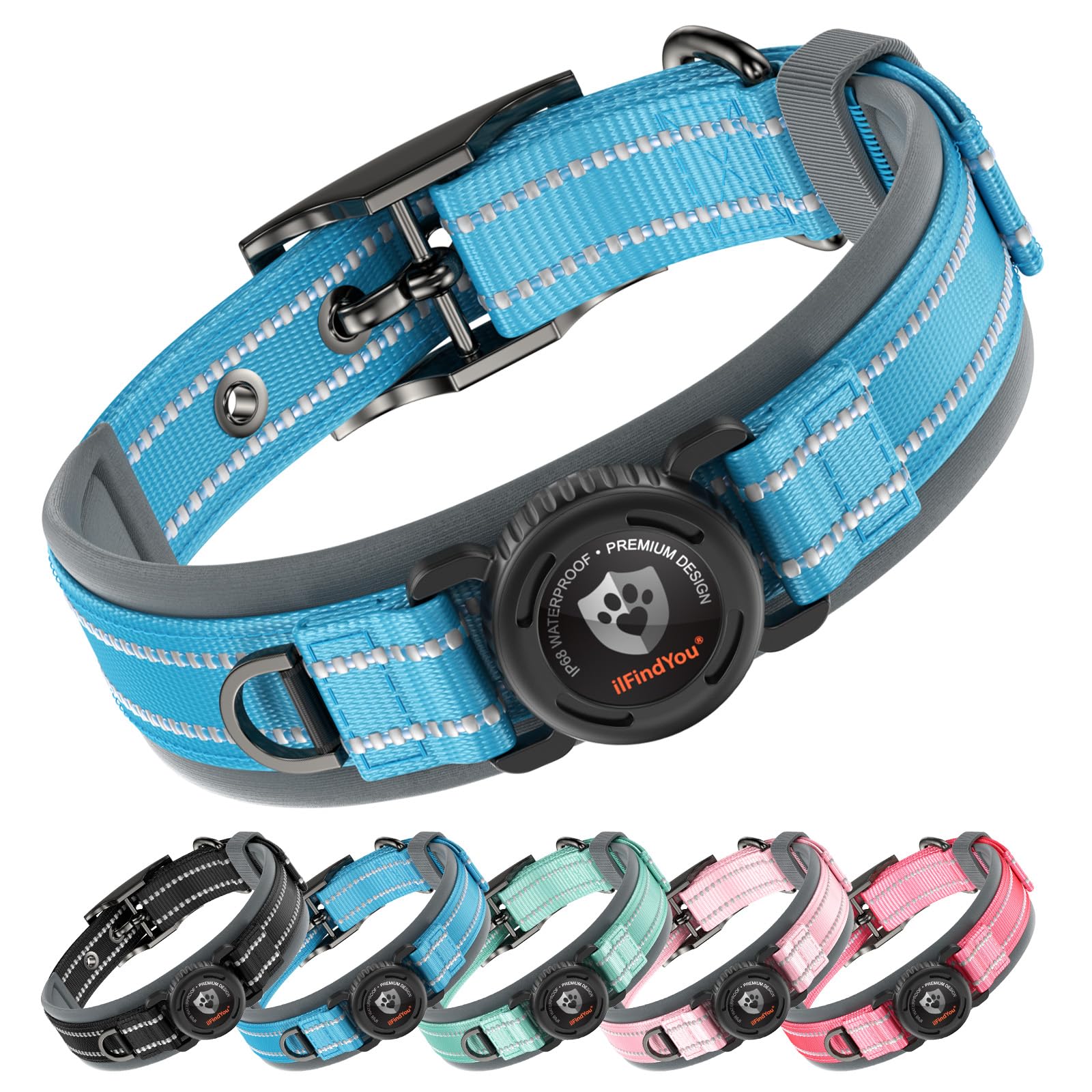 ilFindYou Upgraded AirTag Dog Collar with Holder, Waterproof Reflective Air Tag Dog Collar with Widened Comfortable Padding &amp; Ultra-Durable Metal Buckle, Adjustable for Extra Large Dogs (XL, Pink) thumbnail 5
