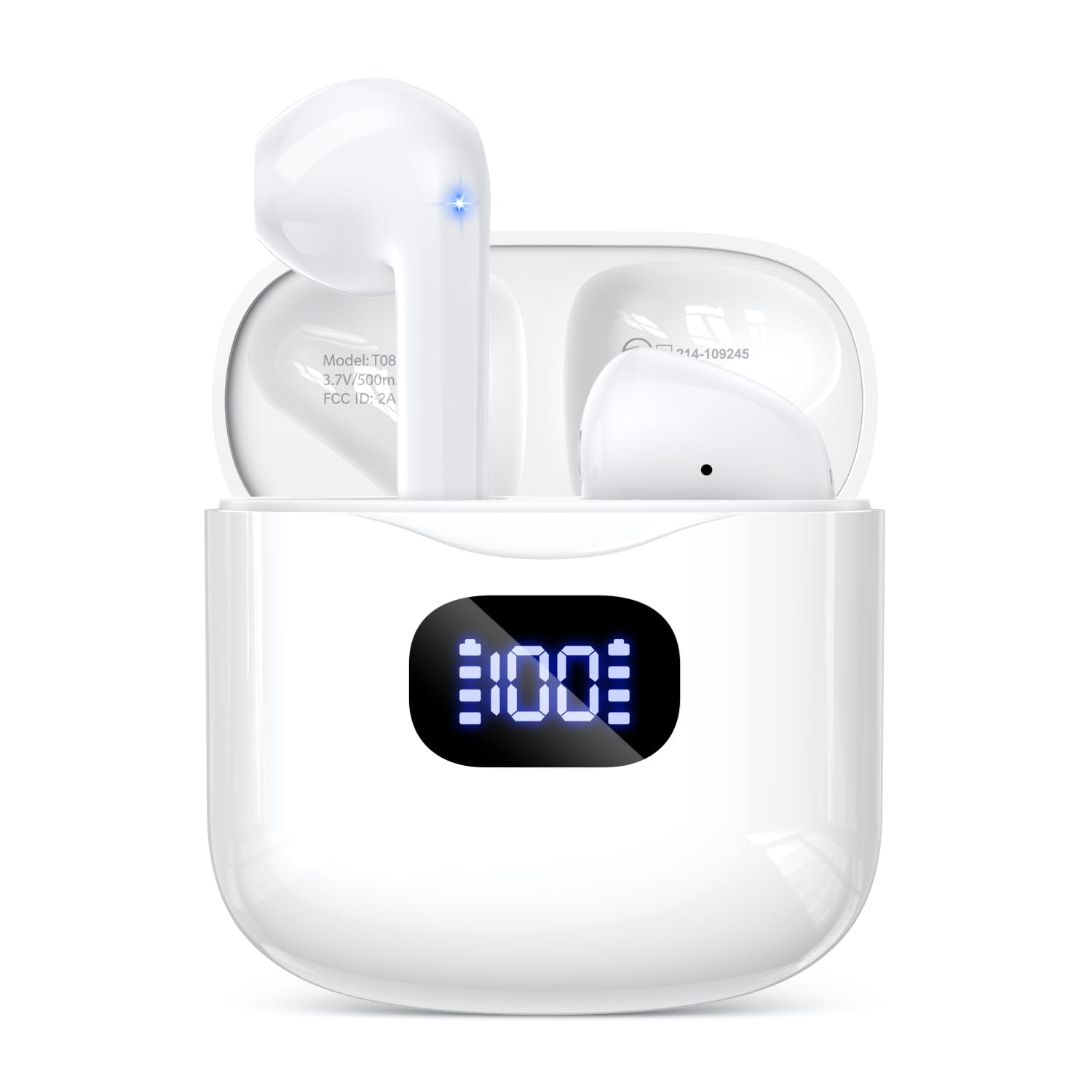 KTGEE Wireless Earbuds Bluetooth 5.3 Headphones, 40Hrs Playback Stereo Ear Buds with LED Display Charging Case IPX7 Waterproof in-Ear Earphones with Mic for Phone Tablet Laptop Sports, White thumbnail 2